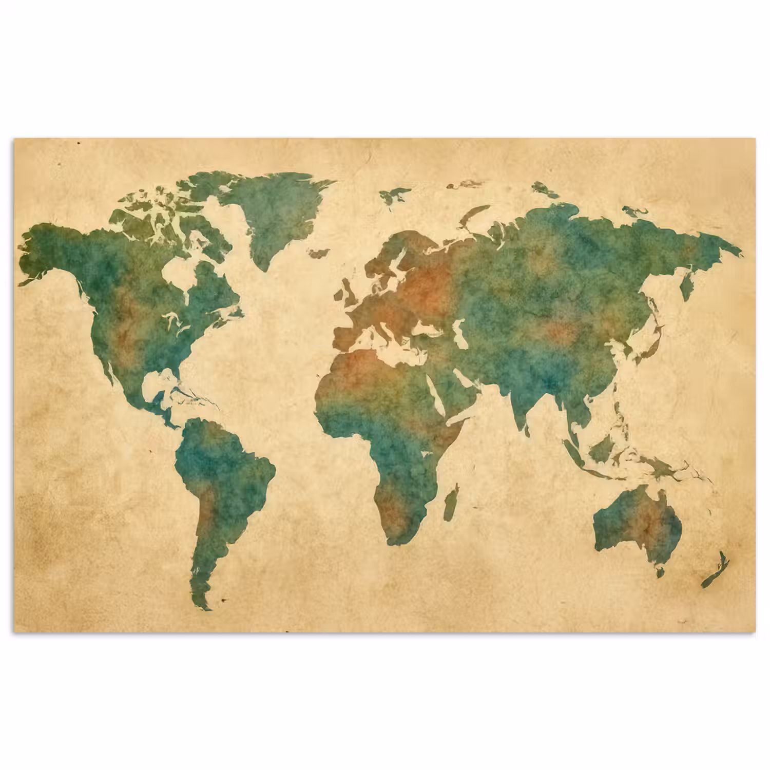 Wereldkaart - Aquarelstijl - Oud papier poster papier klein -3d