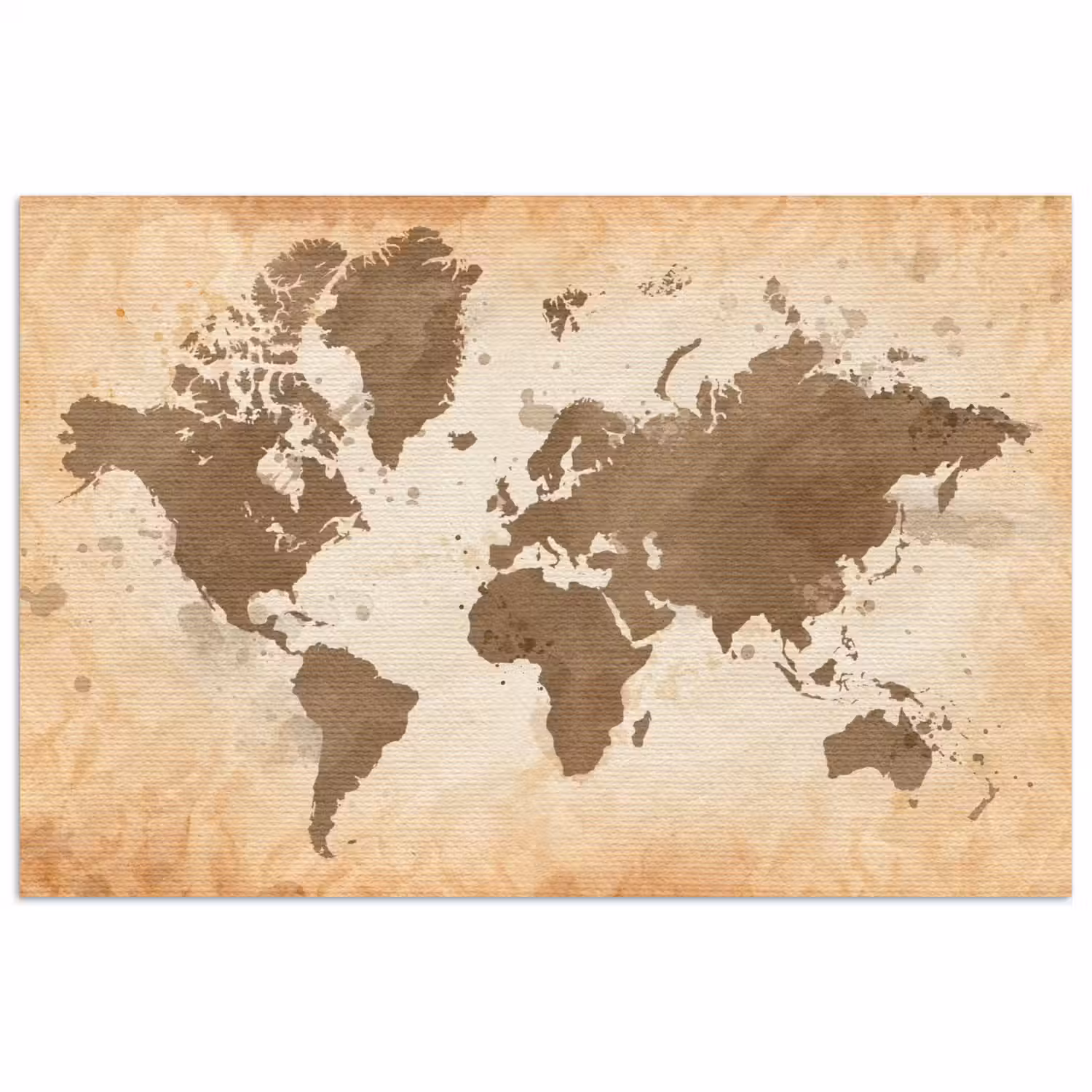 Wereldkaart - Beige - Bruin poster papier klein -3d