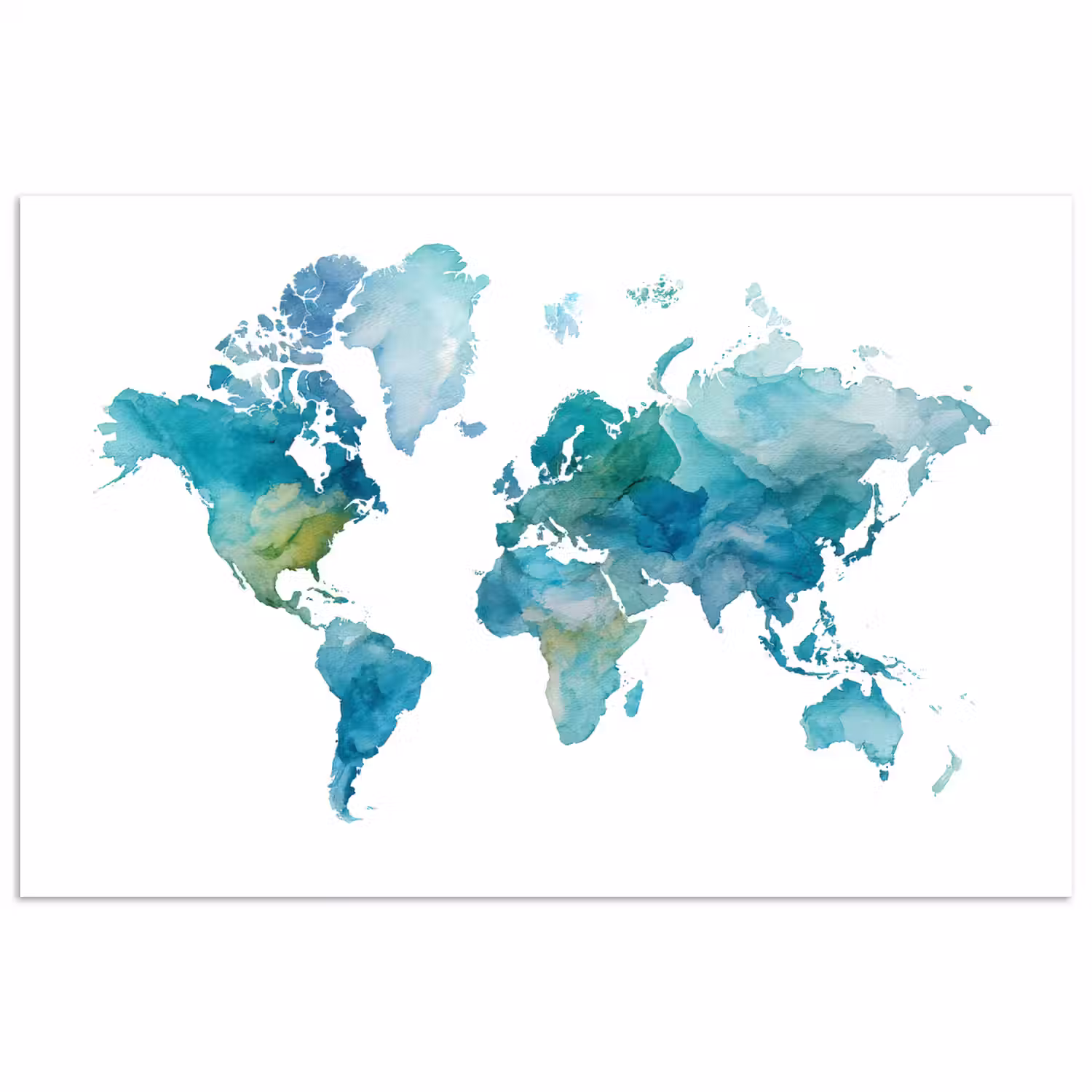 Wereldkaart - Blauw - Geschilderd - Transparant poster papier klein -3d