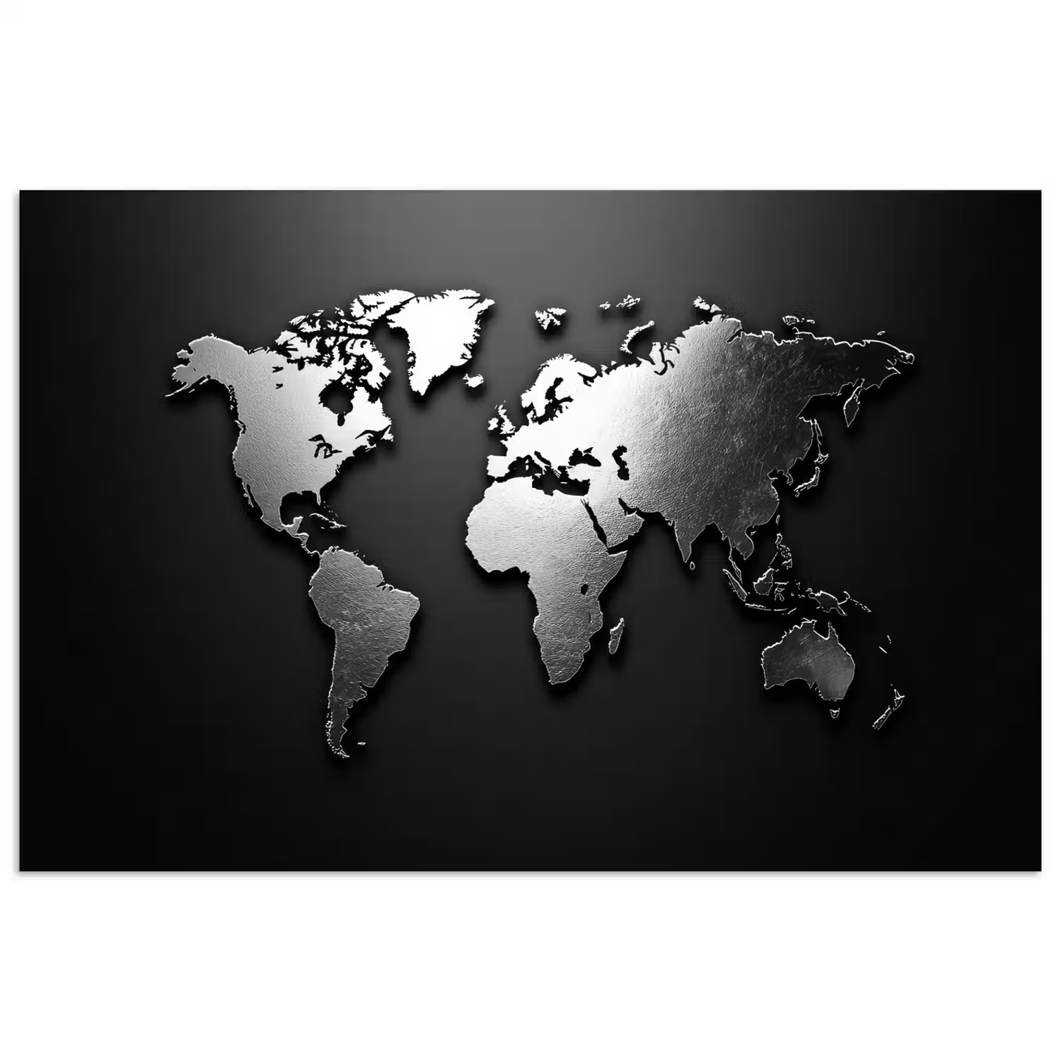 Wereldkaart - Chrome - Zilver - Zwart poster papier klein -3d