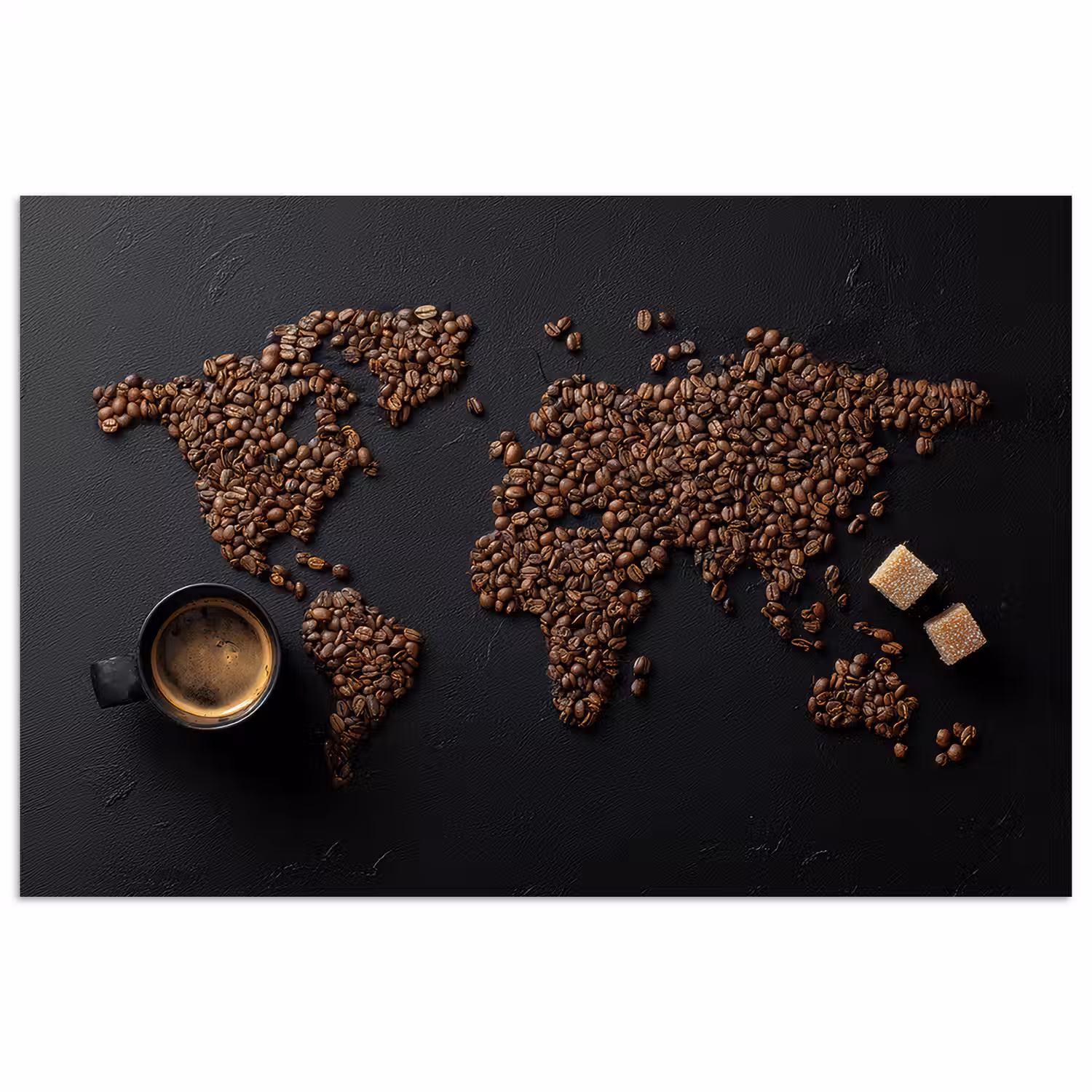 Wereldkaart - Espresso - Zwart poster papier klein -3d