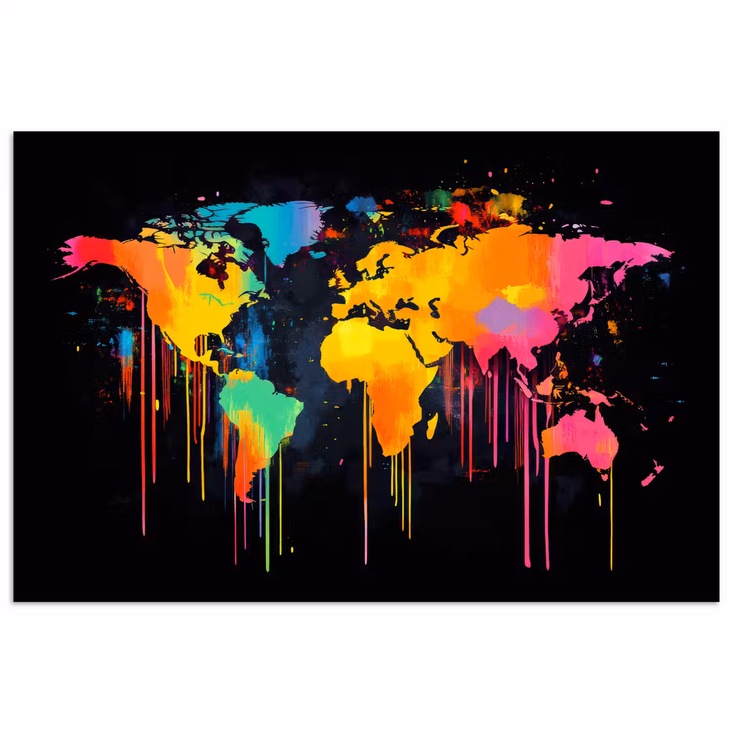 Wereldkaart - Verf - Kleurrijk - Graffiti - Wereld poster papier klein -3d