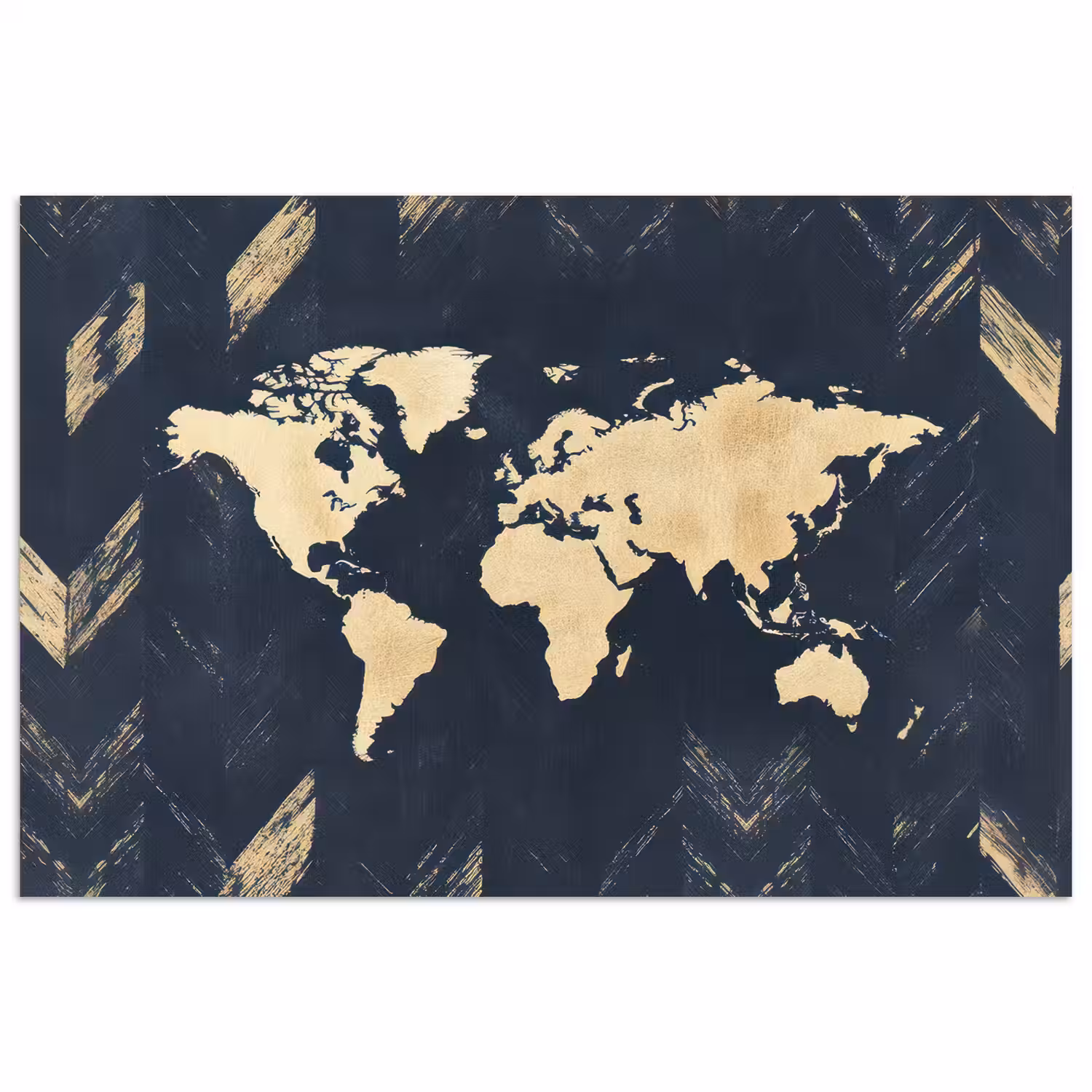 Wereldkaart - Visgraatpatroon - Vintage - Blauw poster papier klein -3d