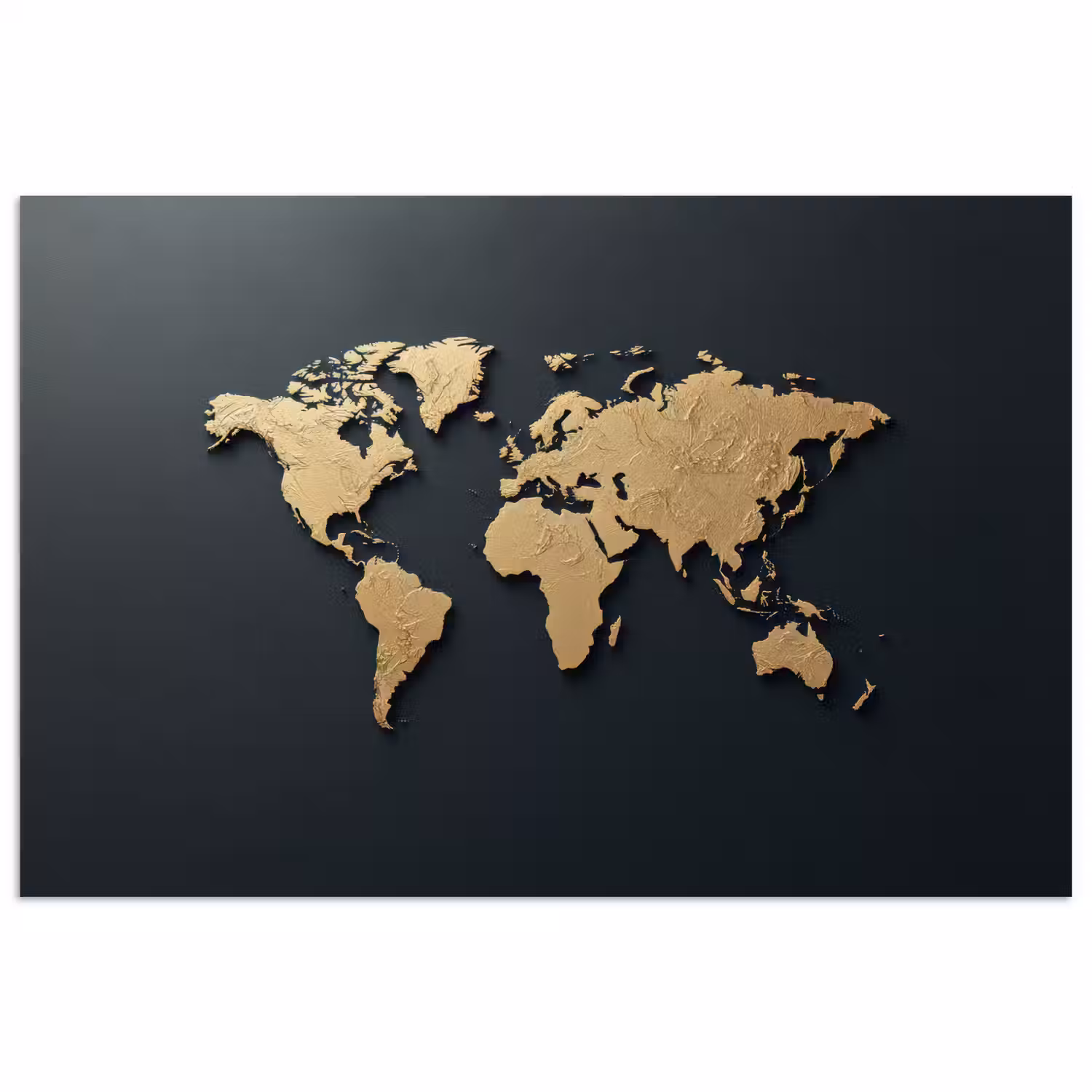 Wereldkaart - Geografische kenmerken - Zwart poster papier klein -3d