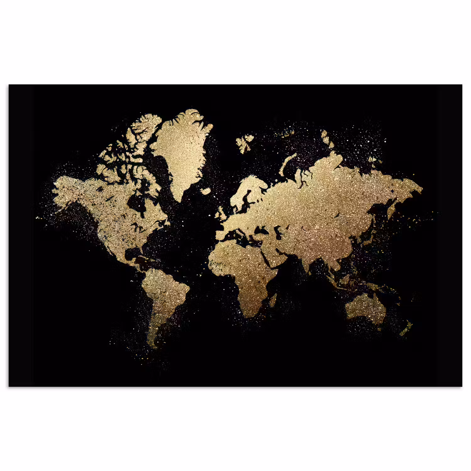 Wereldkaart - Glitter - Zwart poster papier klein -3d