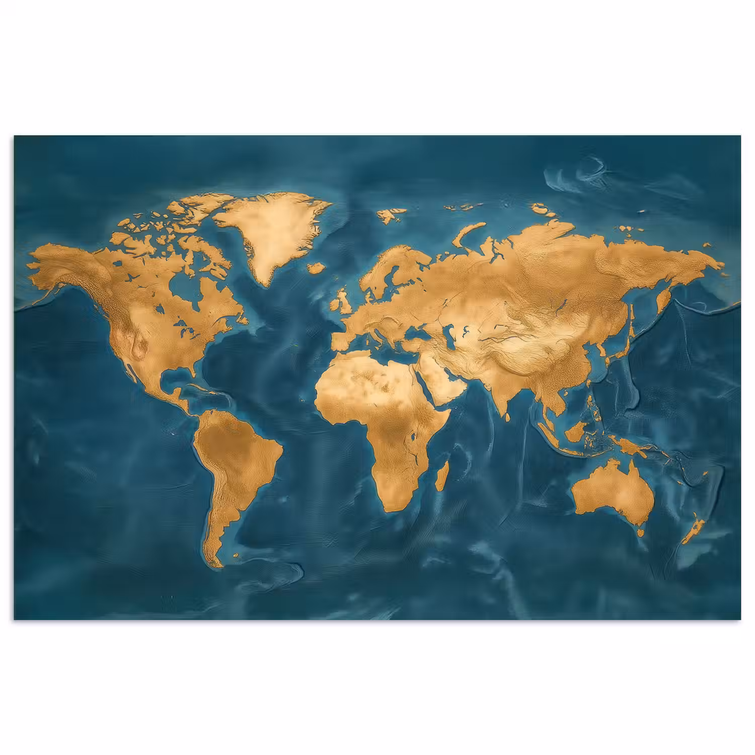 Wereldkaart - Goud - Oceaanblauw poster papier klein -3d