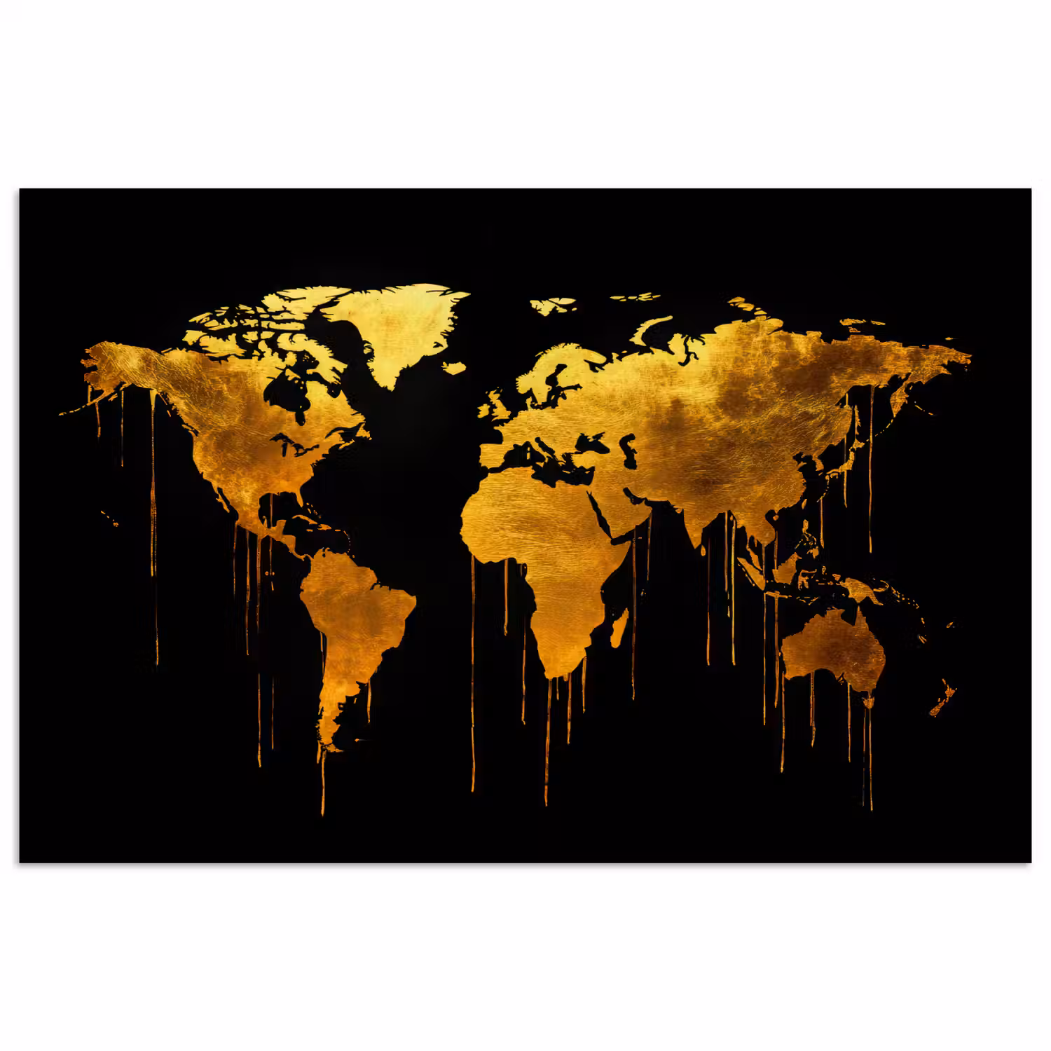 Wereldkaart - Goud - Druipen - Zwart poster papier klein -3d