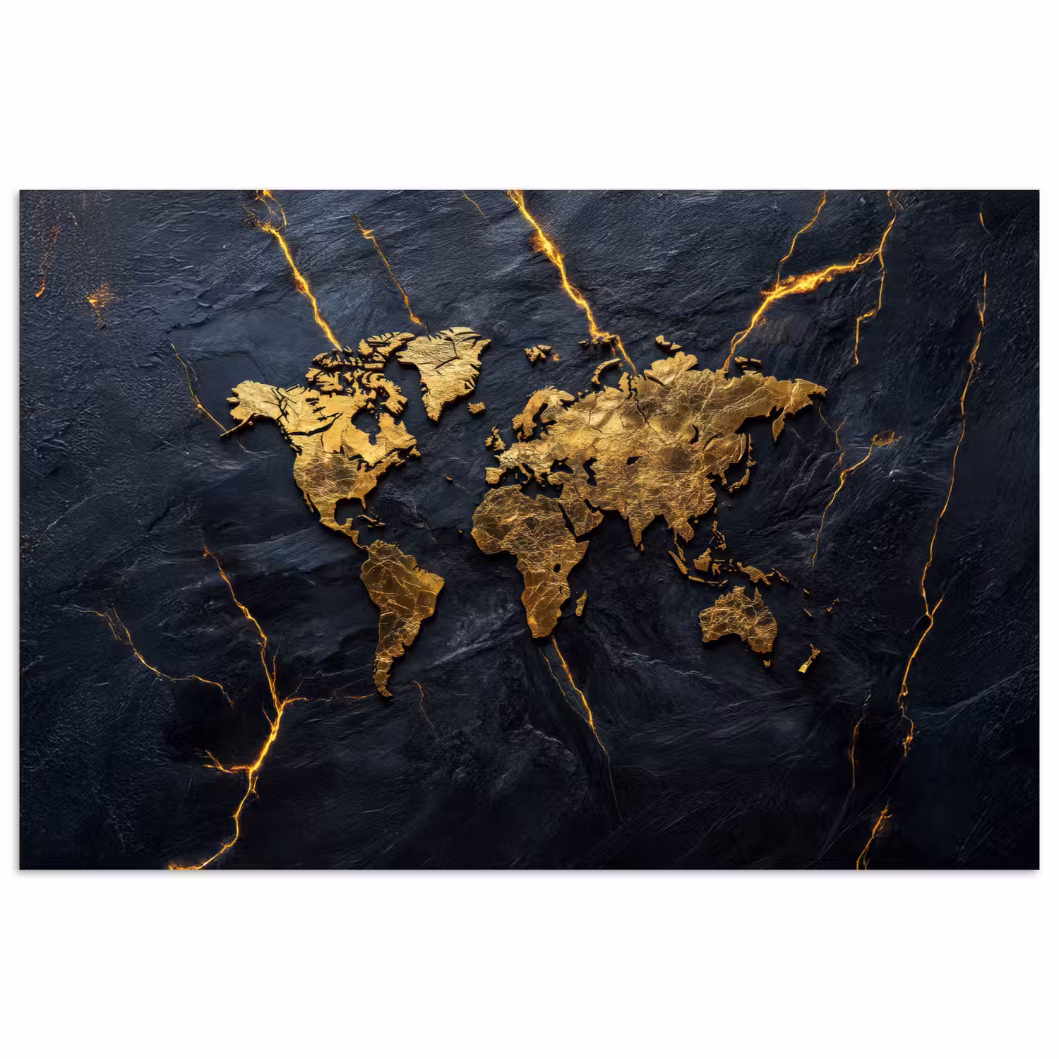 Wereldkaart - Marmer - Vurige lijnen poster papier klein -3d