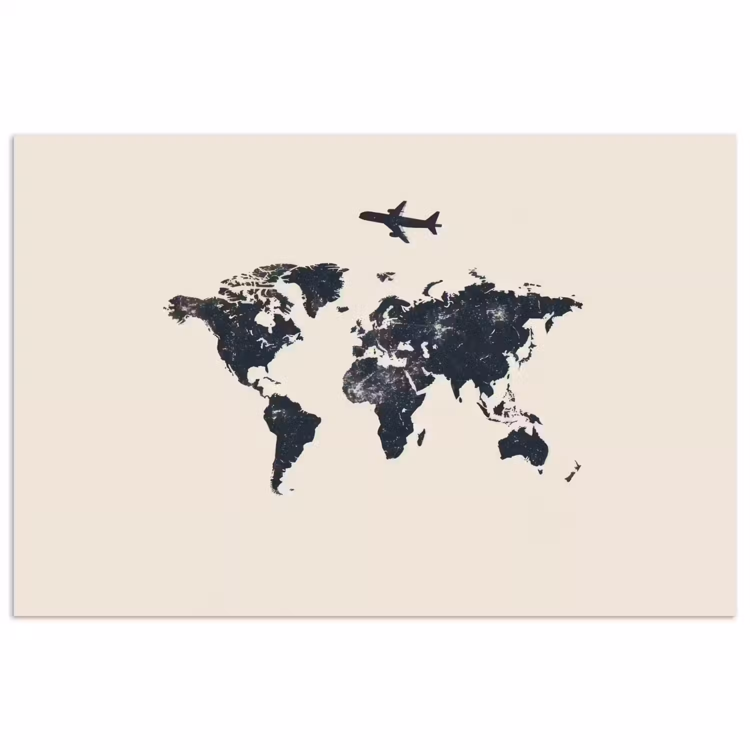 Wereldkaart - Minimalistisch - Grijs - Vliegtuig poster papier klein -3d