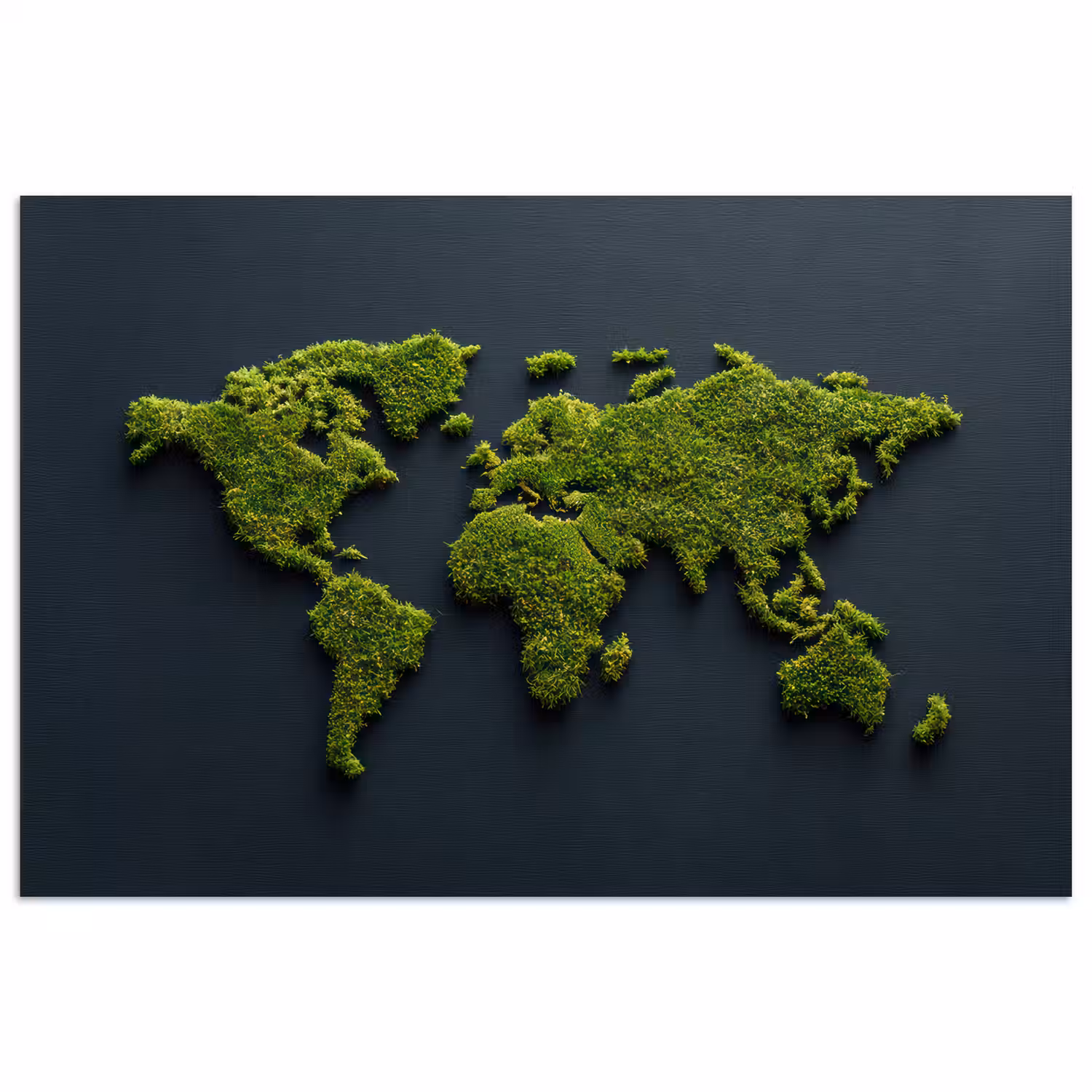 Wereldkaart - Mos -Levendig effect poster papier klein -3d