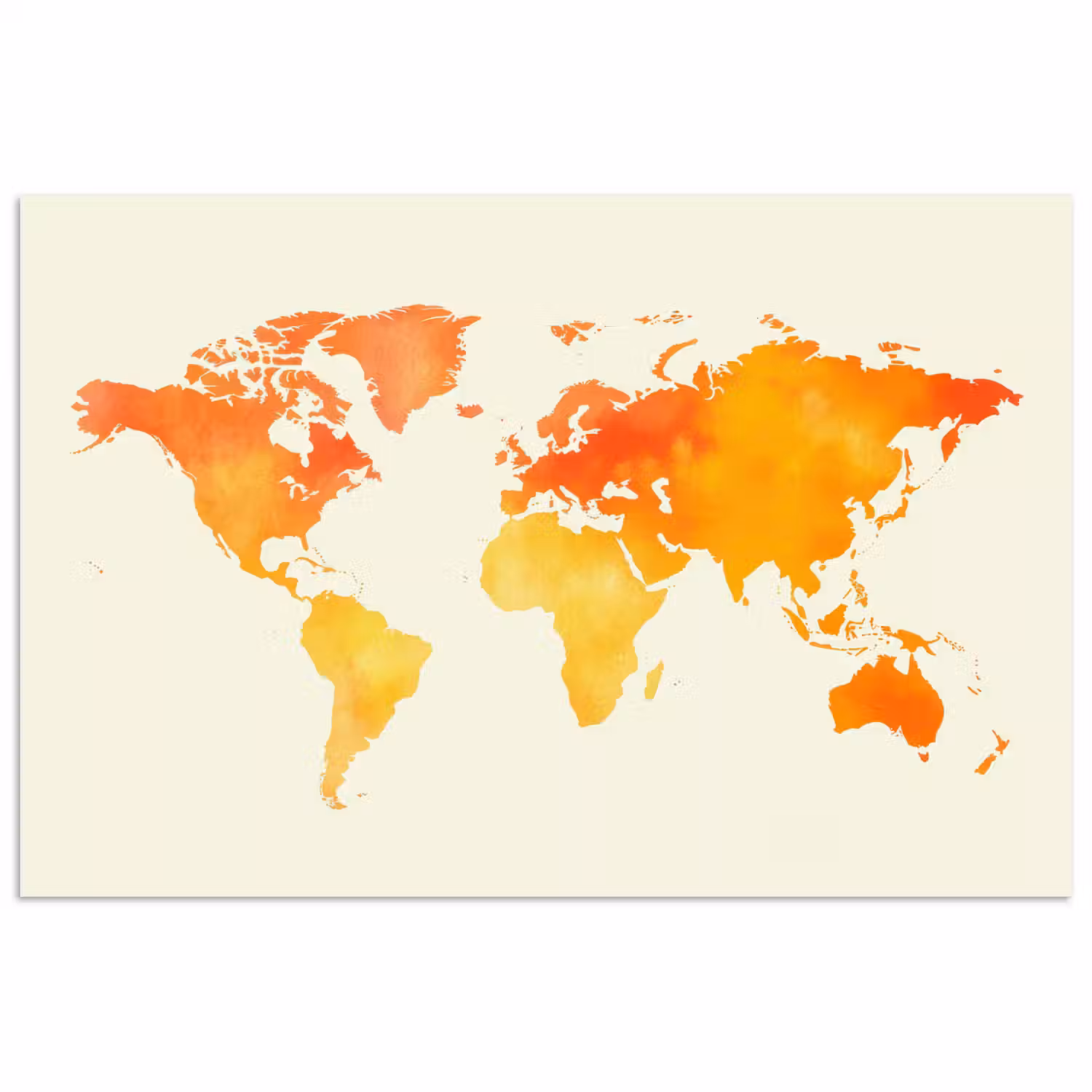 Wereldkaart - Oranje - Kleurrijk poster papier klein -3d