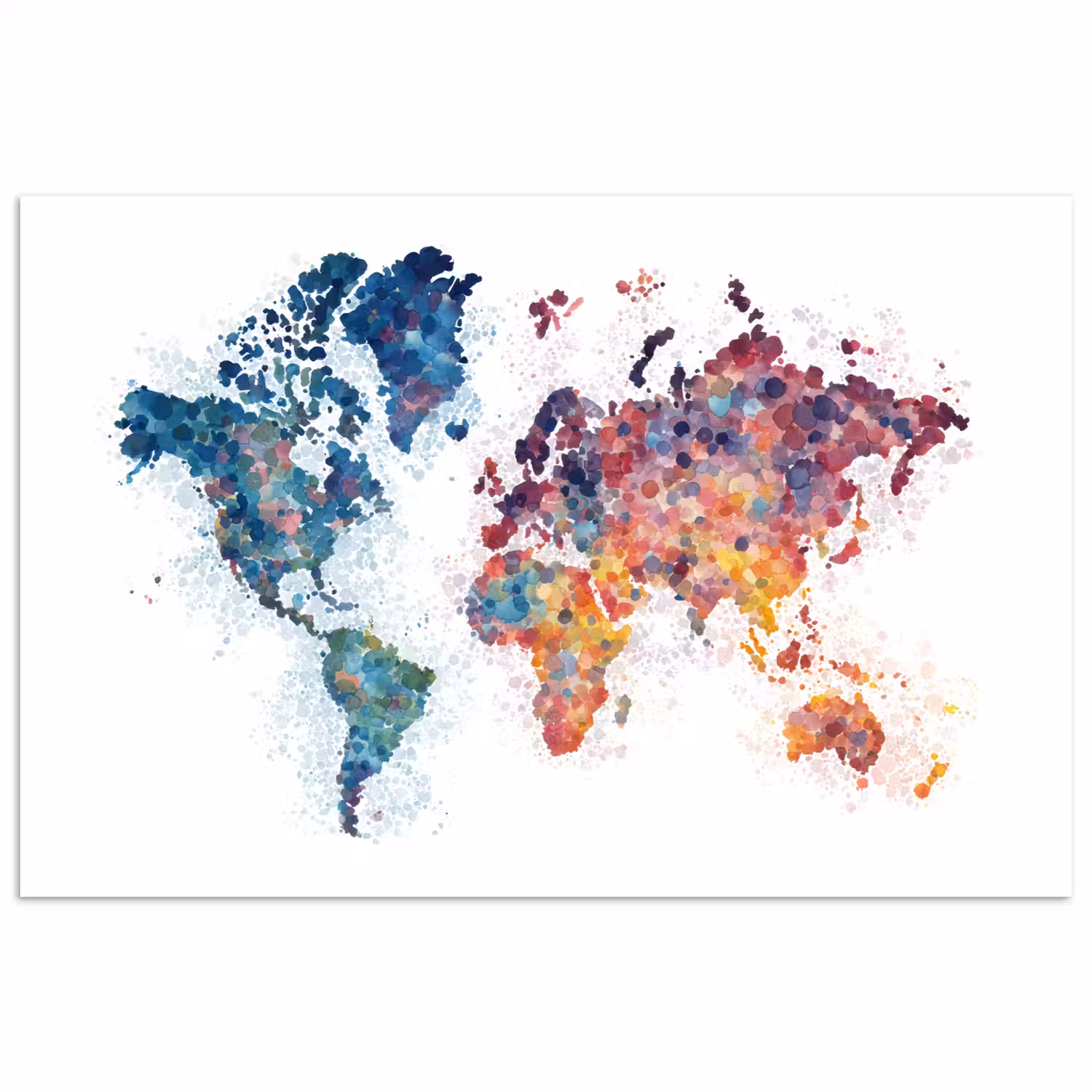Wereldkaart - Stipjes - Kleurrijk - Mozaïek poster papier klein -3d