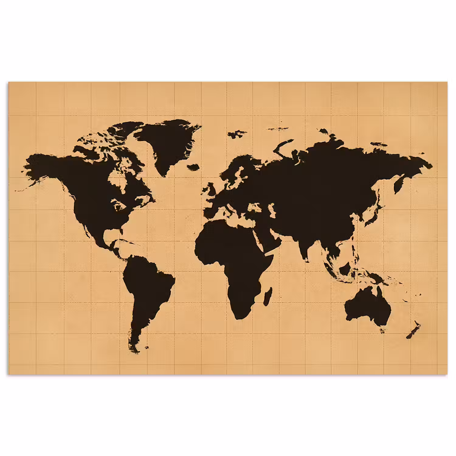 Wereldkaart - Raster -Zwart poster papier klein -3d