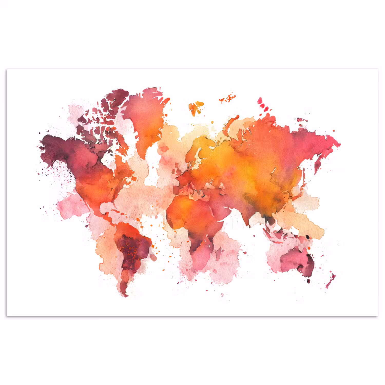 Wereldkaart - Rood - Wolkjes poster papier klein -3d