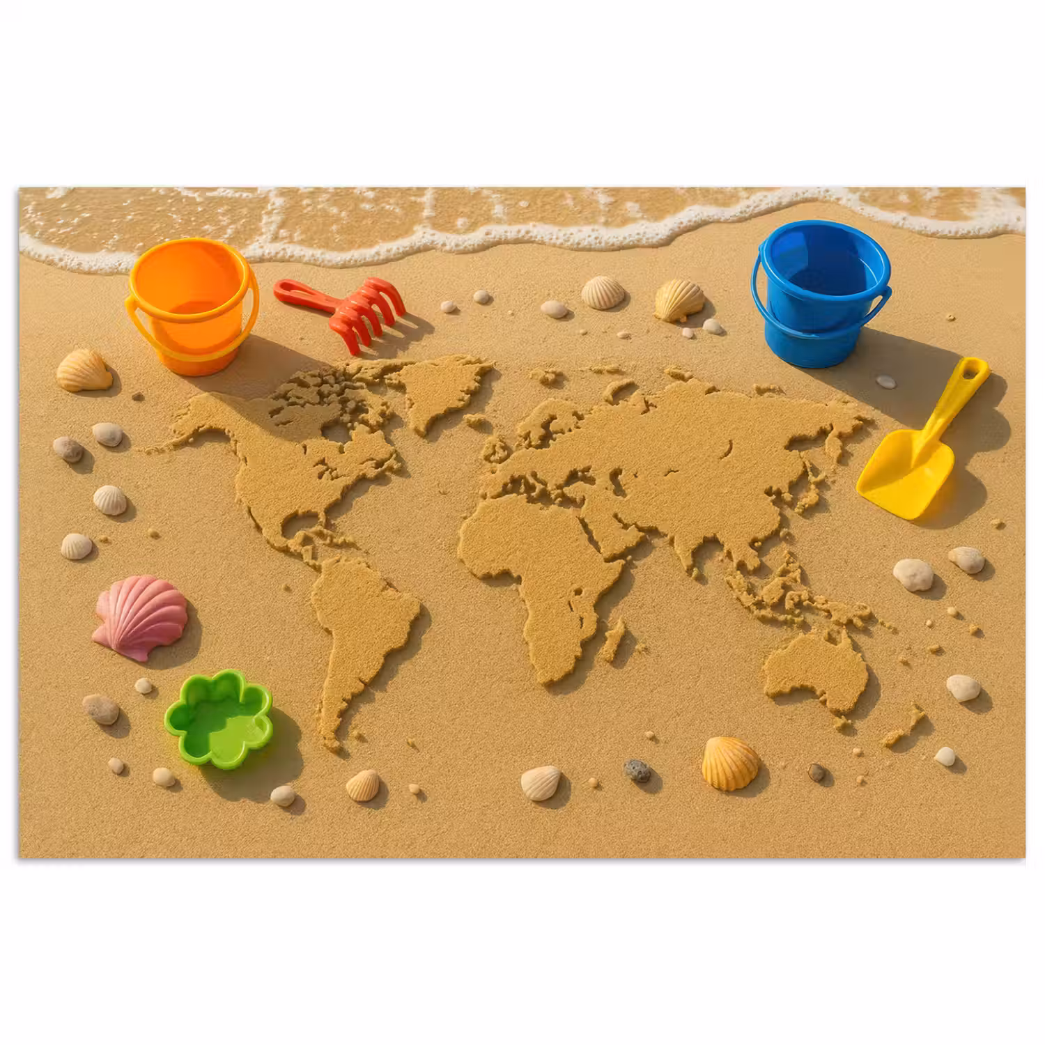 Wereldkaart - Zand - Kleurrijk - Zomer poster papier klein -3d