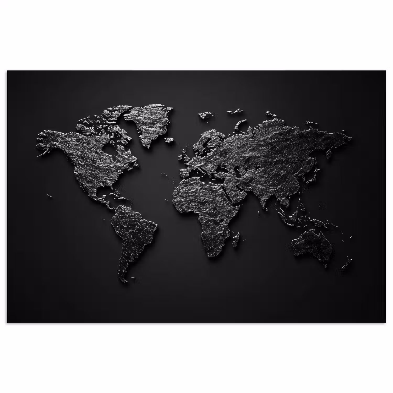 Wereldkaart - Zwart - Donker poster papier klein -3d