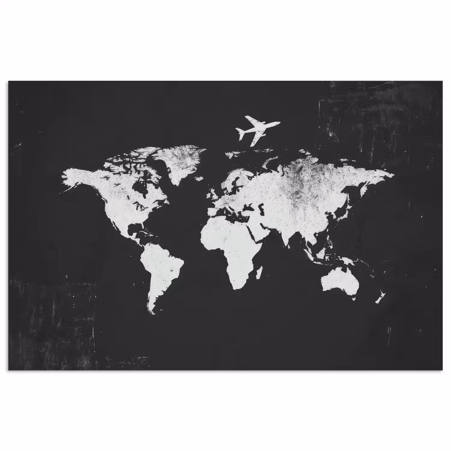 Wereldkaart - Zwart - Vliegtuig - Silhouet poster papier klein -3d