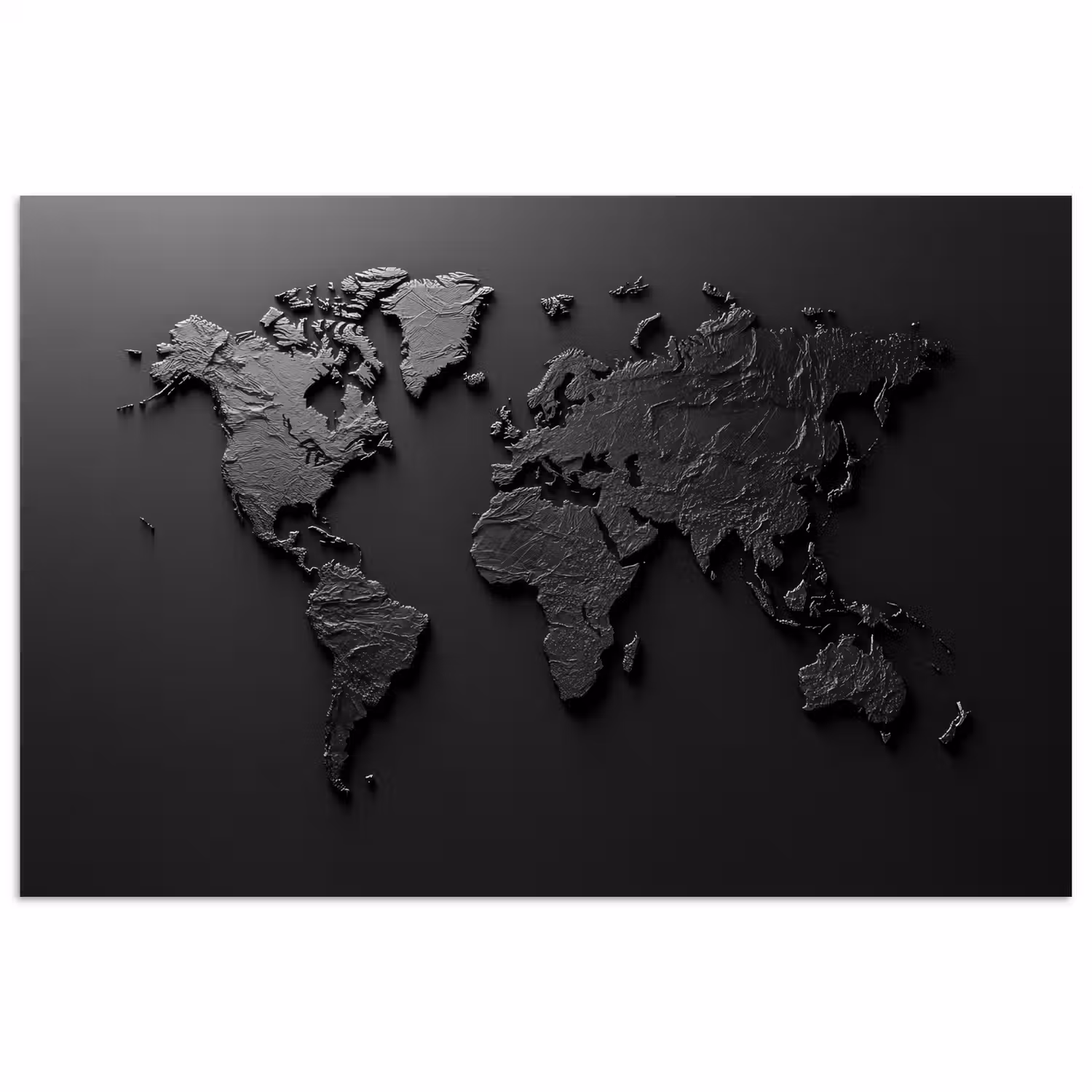 Wereldkaart - Zwart - Grijs poster papier klein -3d