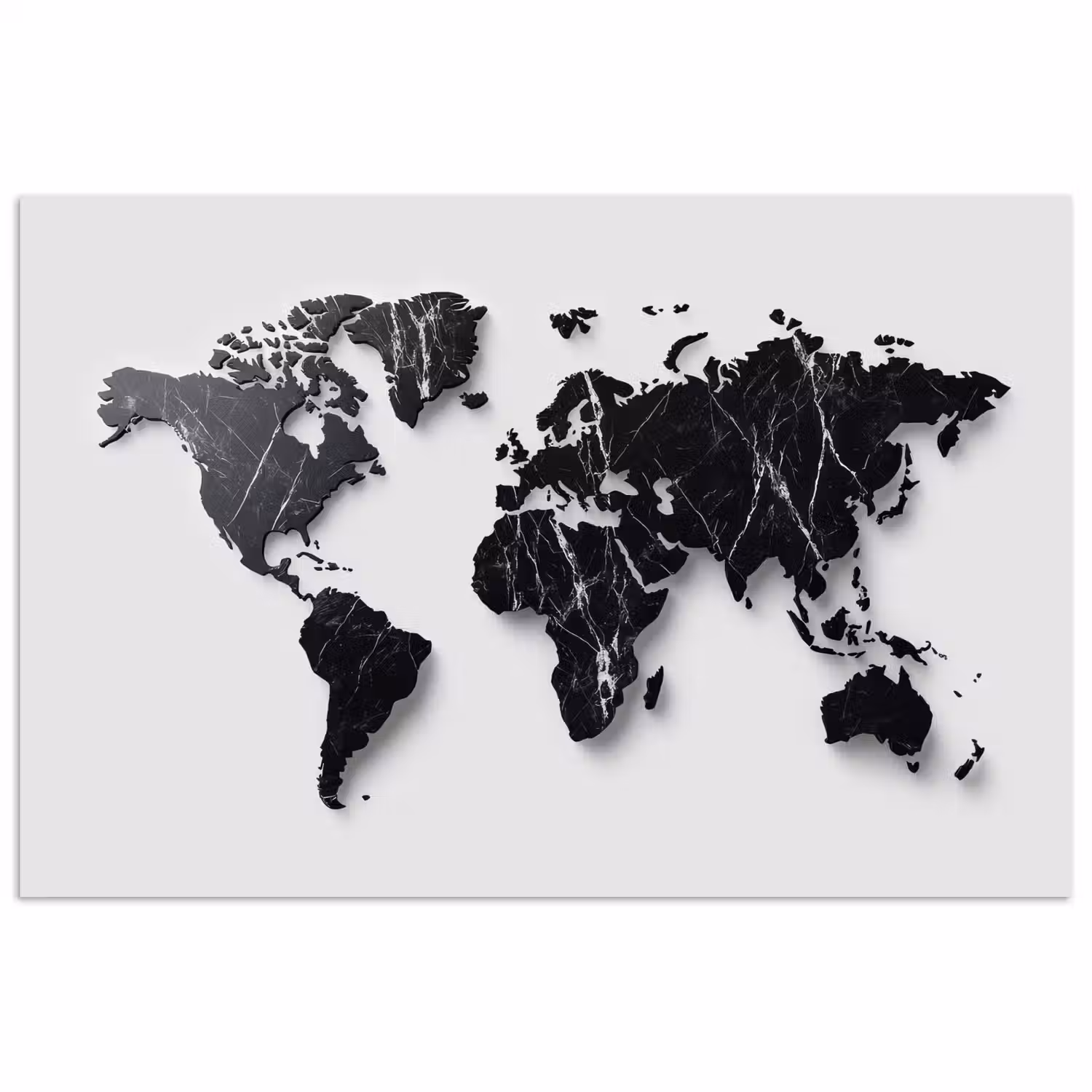 Wereldkaart - Zwart - Marmer - Elegant poster papier klein -3d
