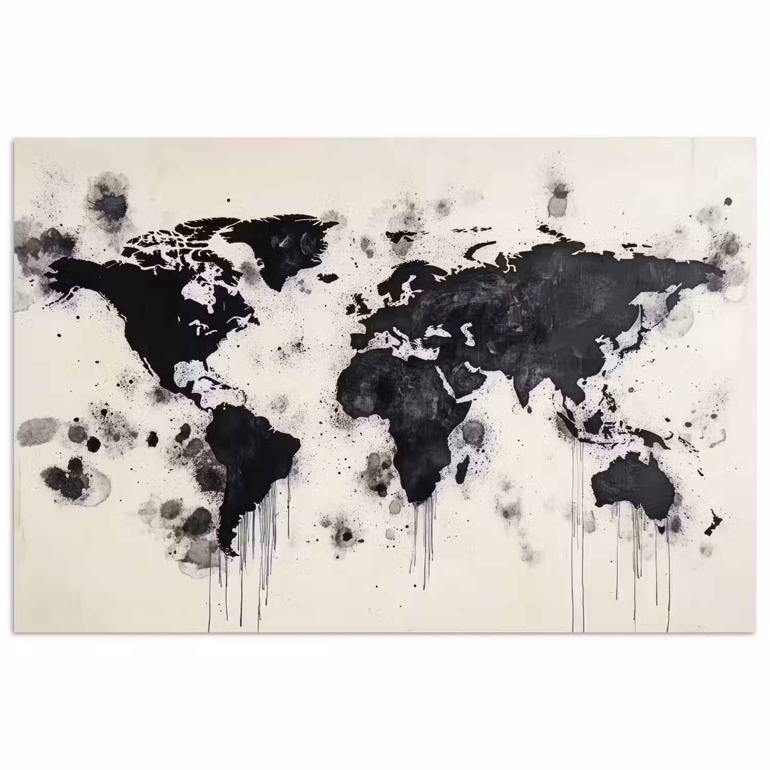 Wereldkaart - Zwart - Inkt poster papier klein -3d