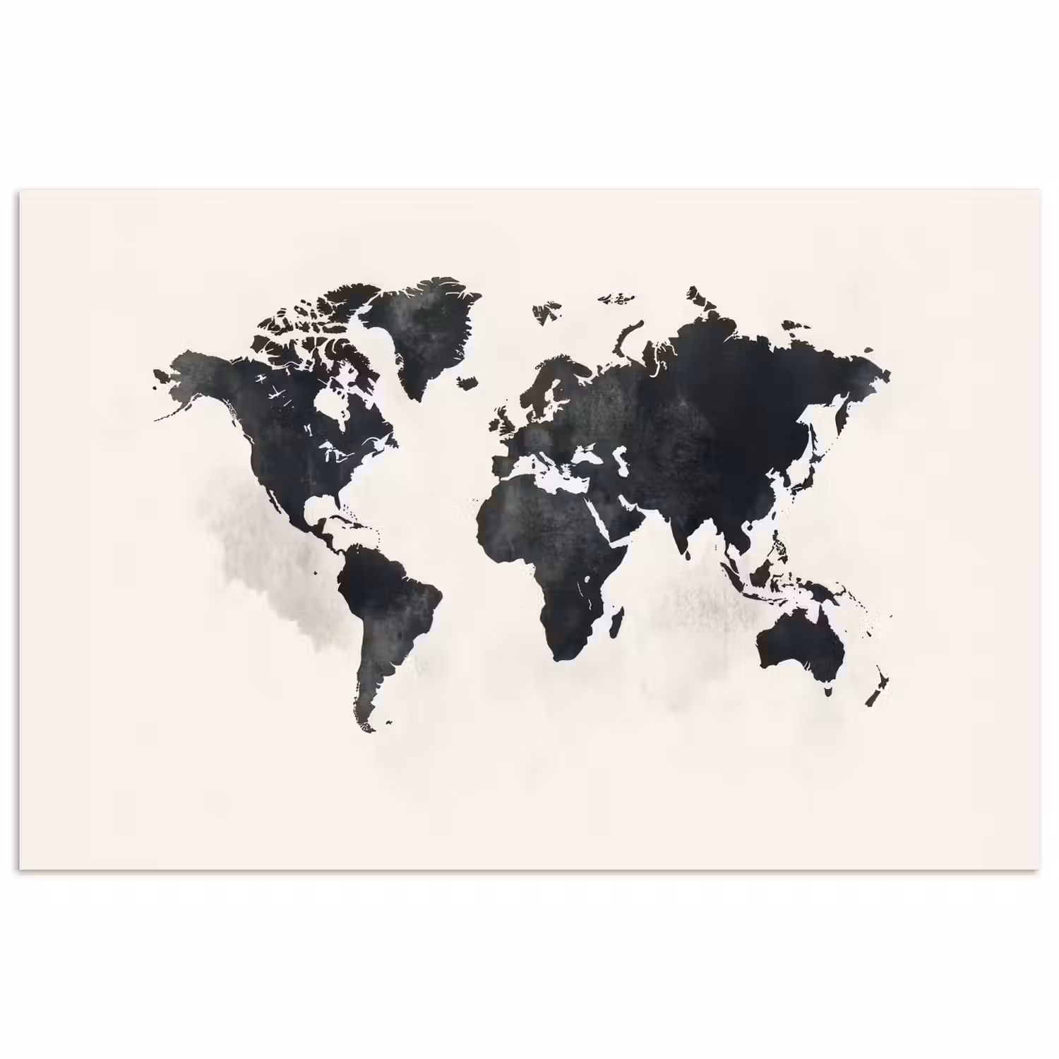 Wereldkaart - Zwart - Wit - Verf poster papier klein -3d
