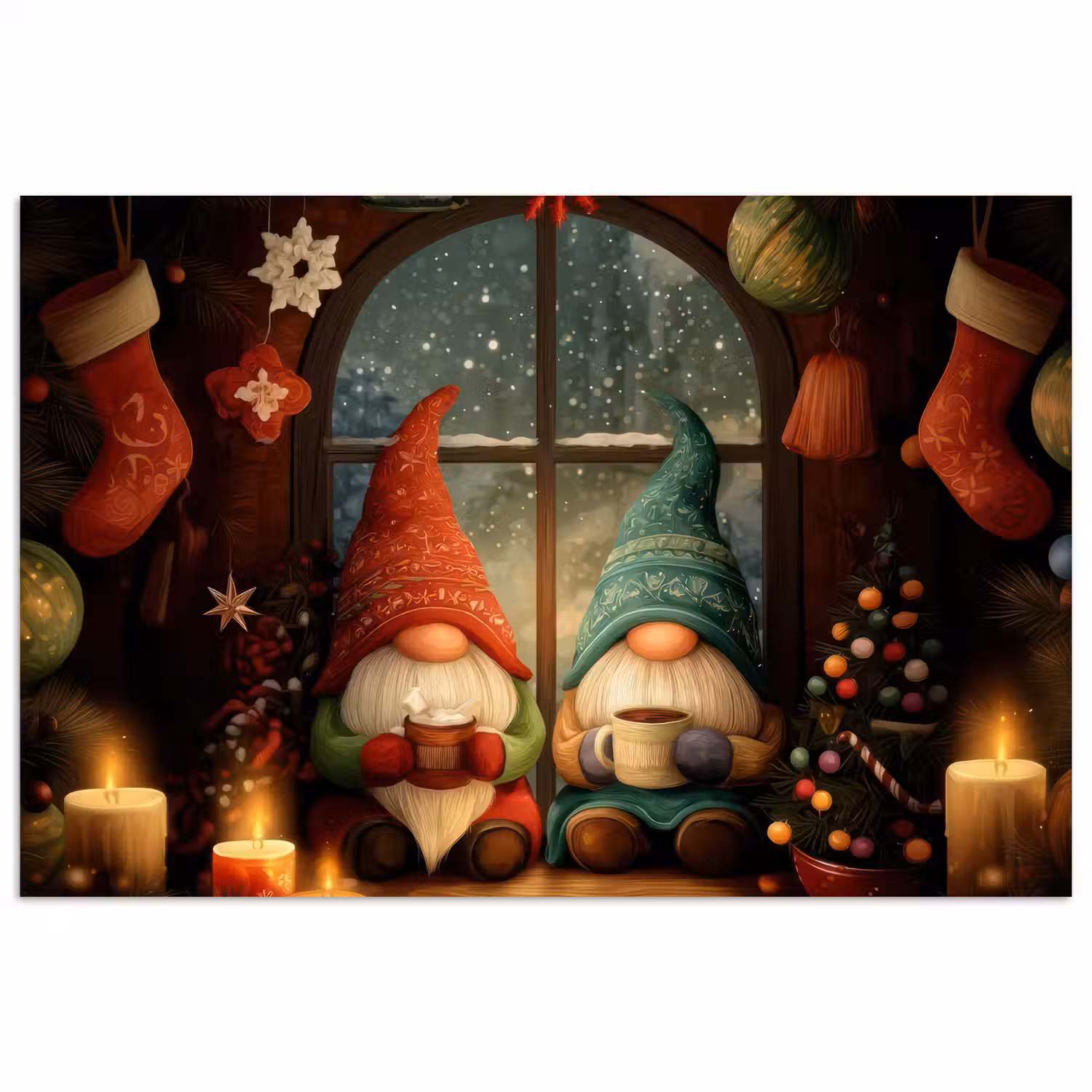 Gnooms - Kerst - Raam - Kleurrijk poster papier klein -3d