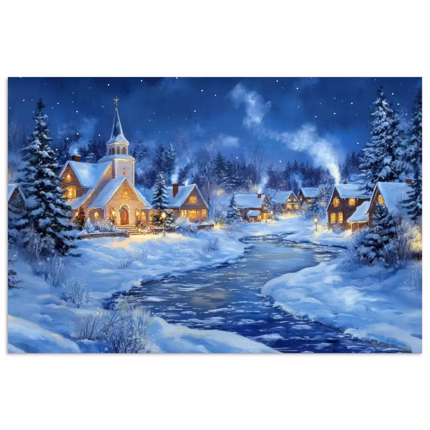 Winteravond - Kerstdorp - Donker poster papier klein -3d