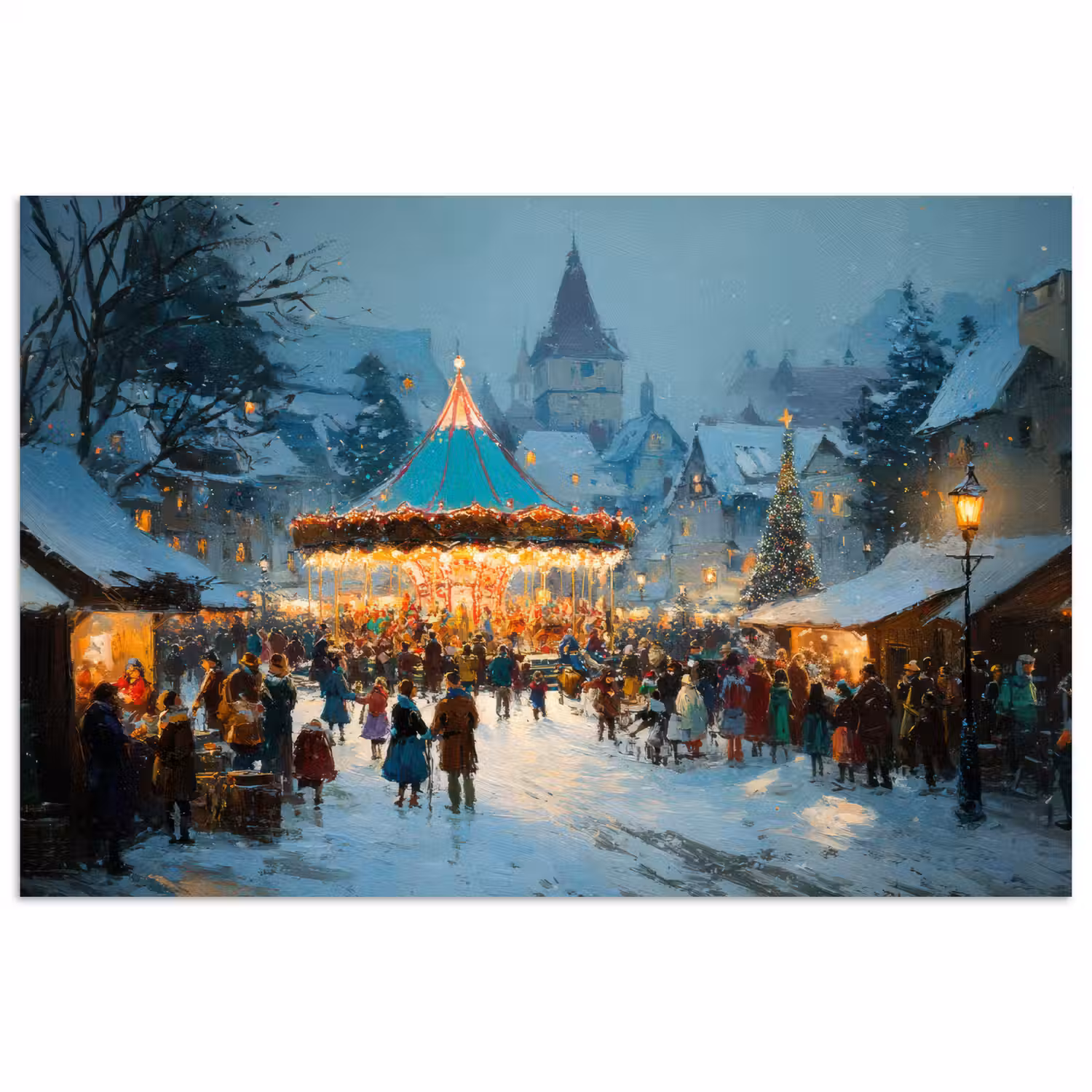 Winterkermis - Dorp - Kleurrijk poster papier klein -3d