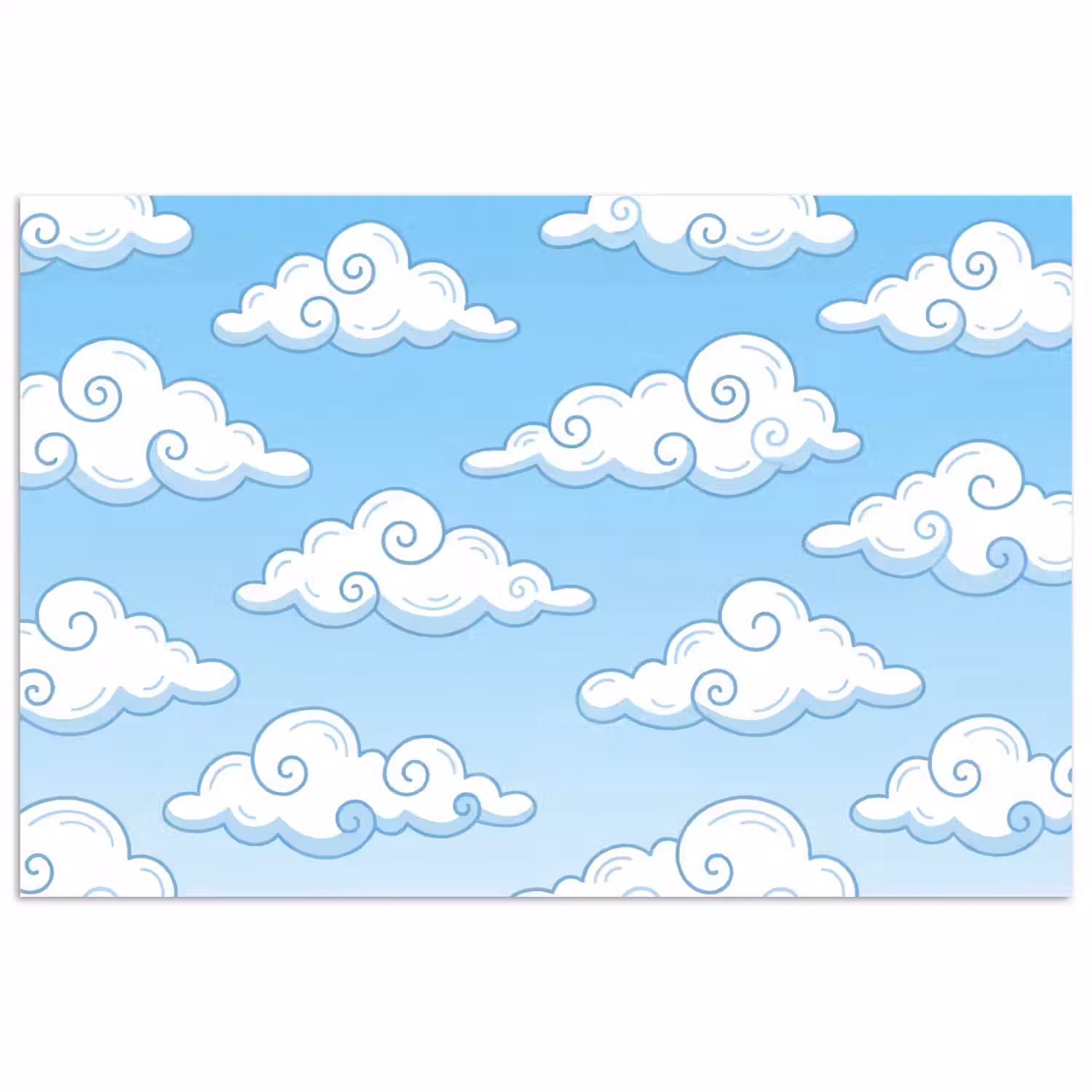 Wolk - Lucht - Cartoon - Blauw - Wit poster papier klein -3d