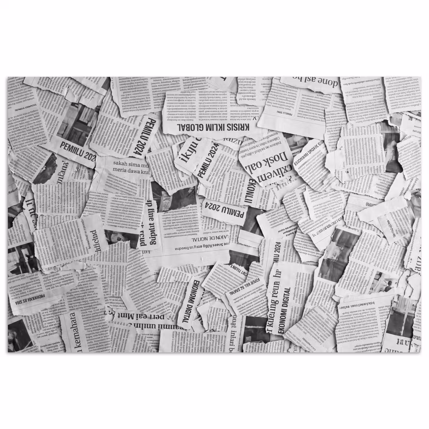 Krant - Versnipperd - Textuur - Zwart-wit - Abstract poster papier klein -3d