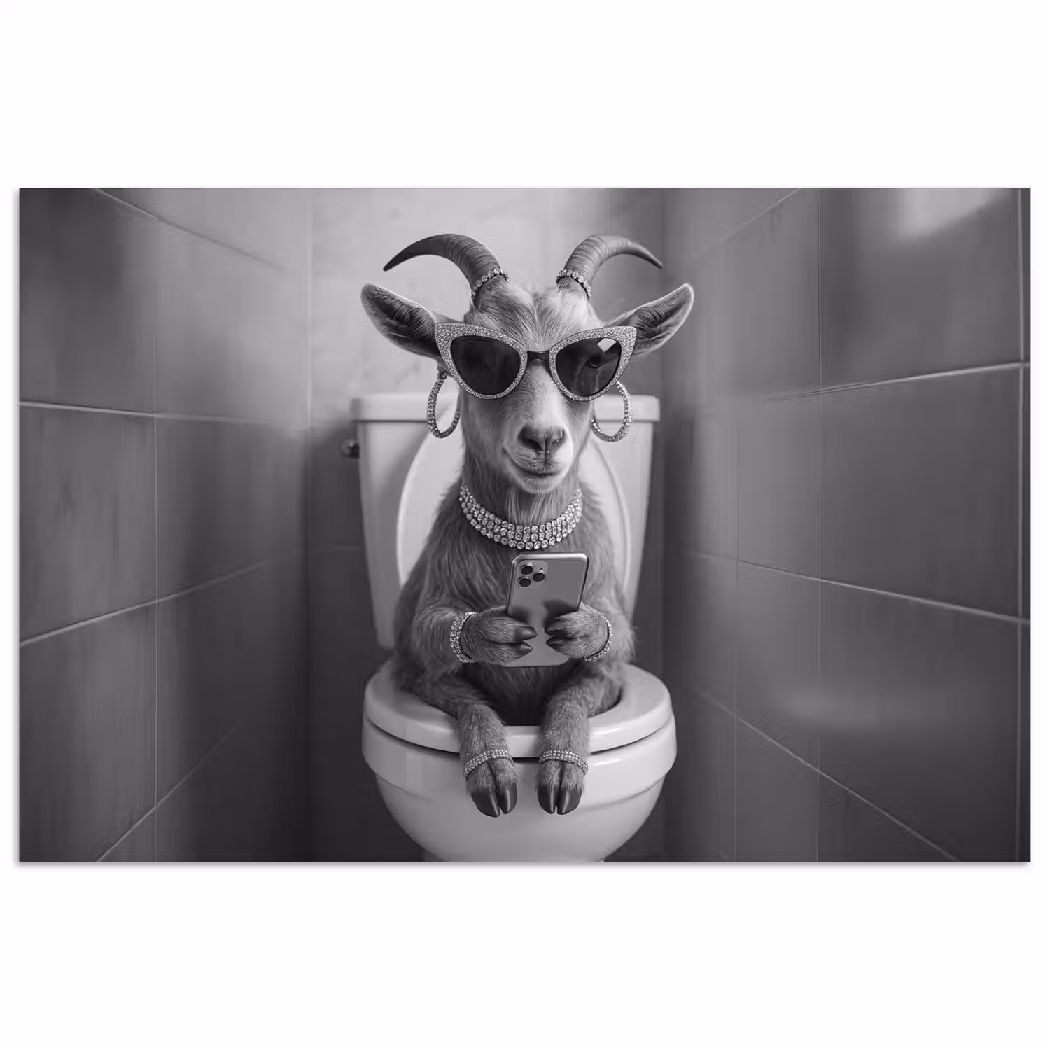 Geit - Telefoon - Toilet - Zwart - Wit poster papier klein -3d
