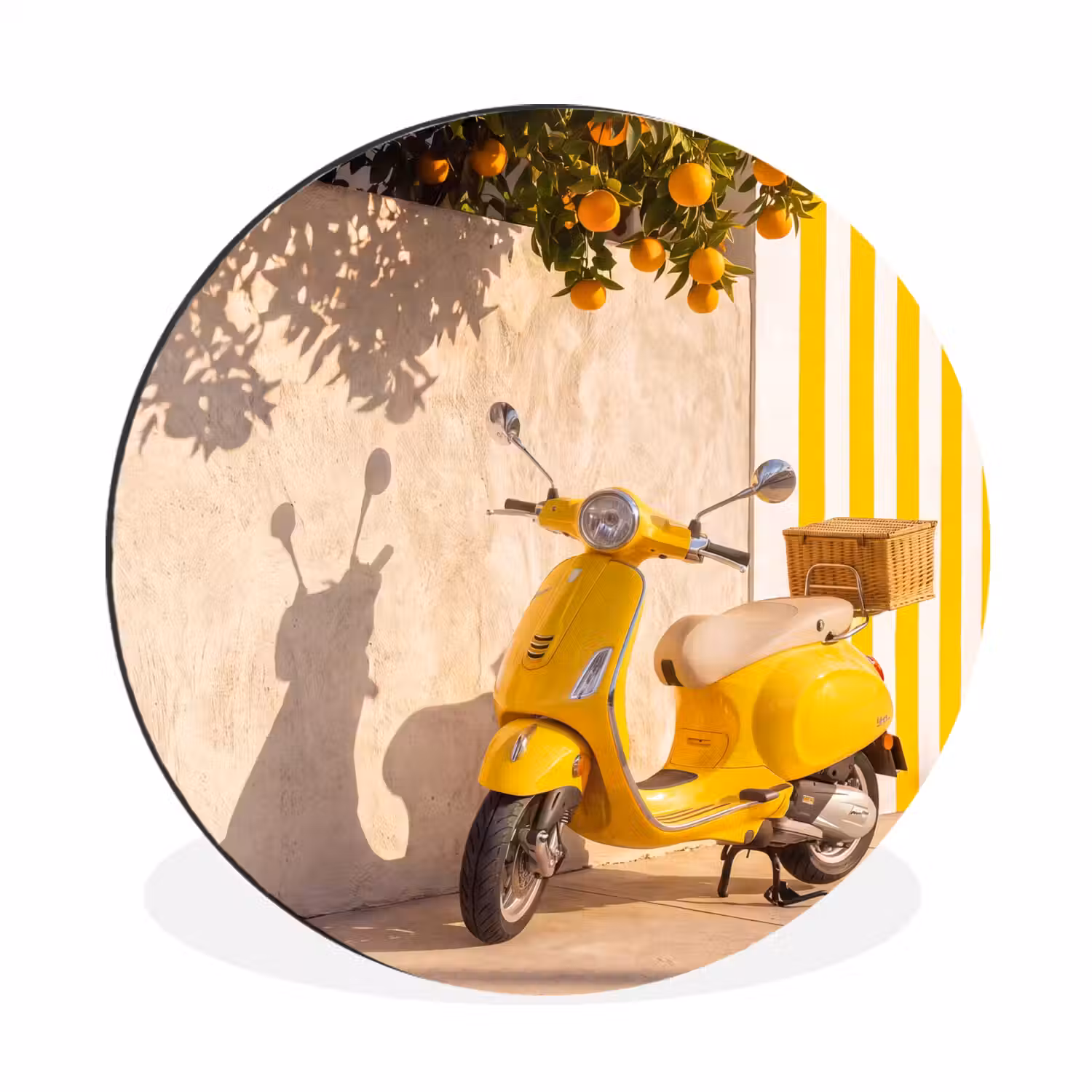 Scooter - Natuur - Zomer - Geel - Mediterraan Wandcirkel aluminium klein -3d
