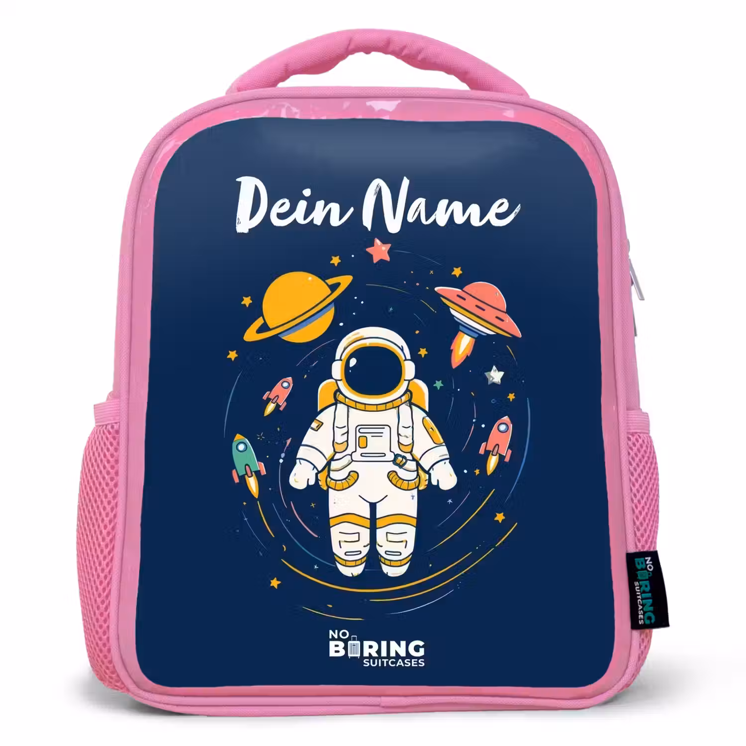 Astronaut - Planeet - Sterren - Raket Kinderrugzak - Roze middel -3d
