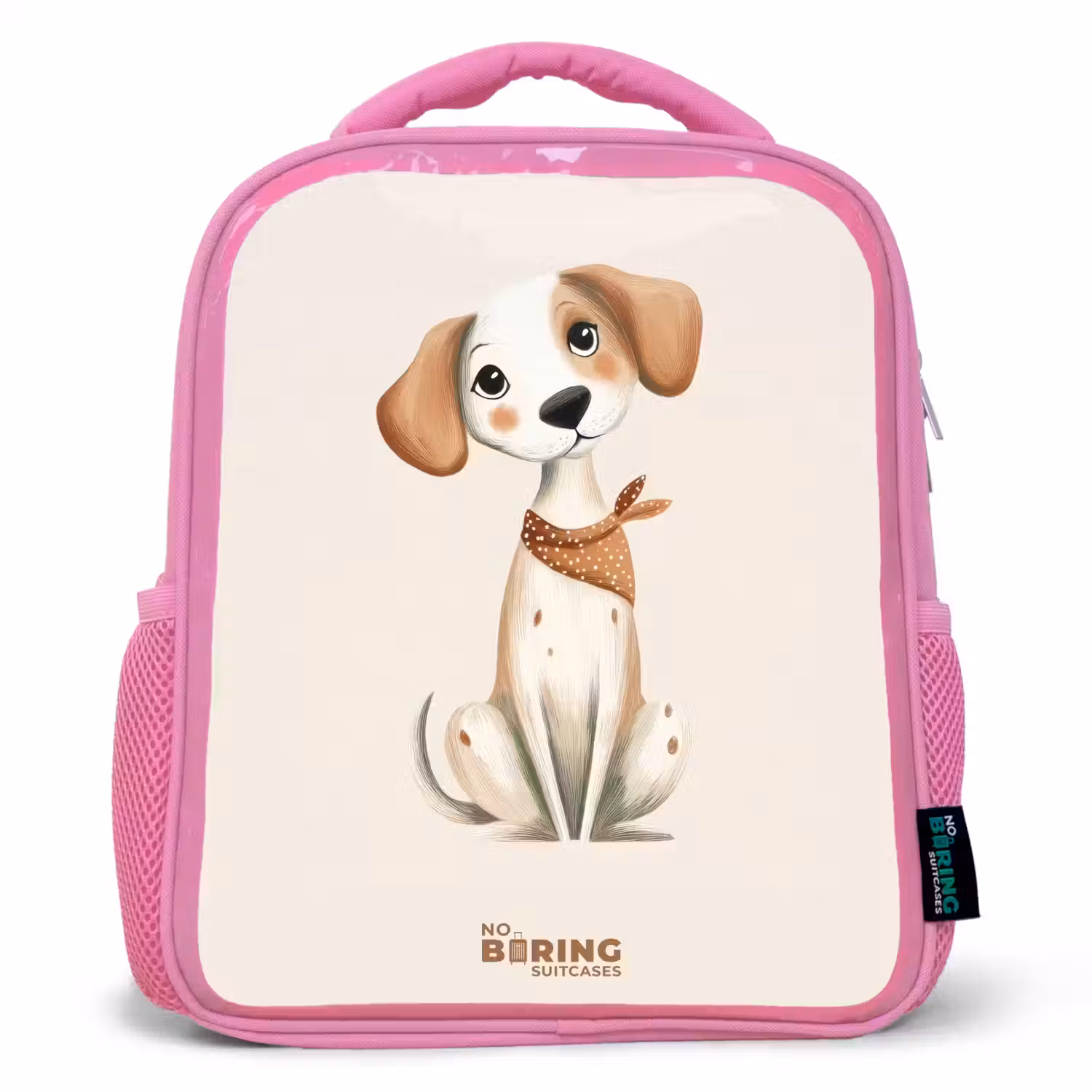 Bruin gevlekte pup op een beige achtergrond Kinderrugzak - Roze middel -3d