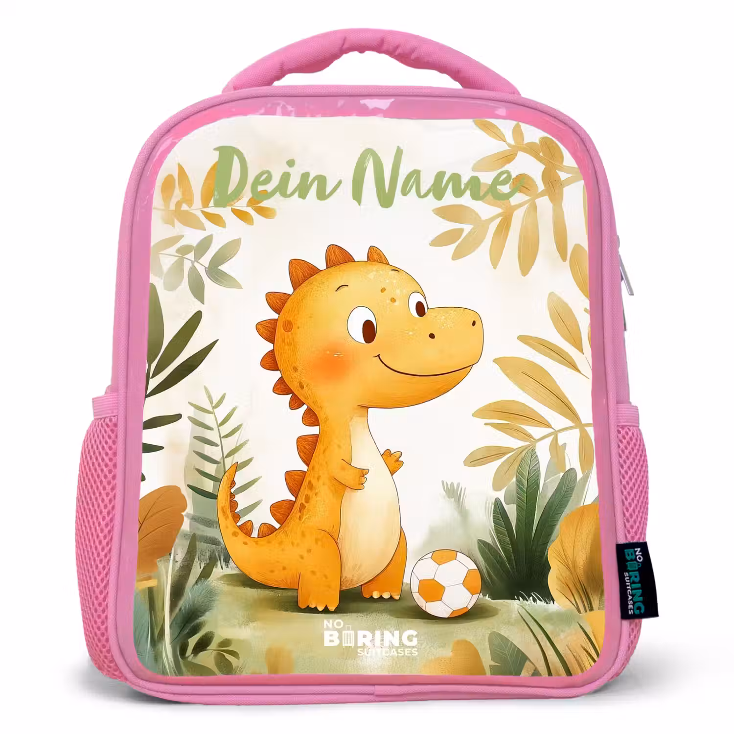 Dino - Voetbal - Oranje Kinderrugzak - Roze middel -3d
