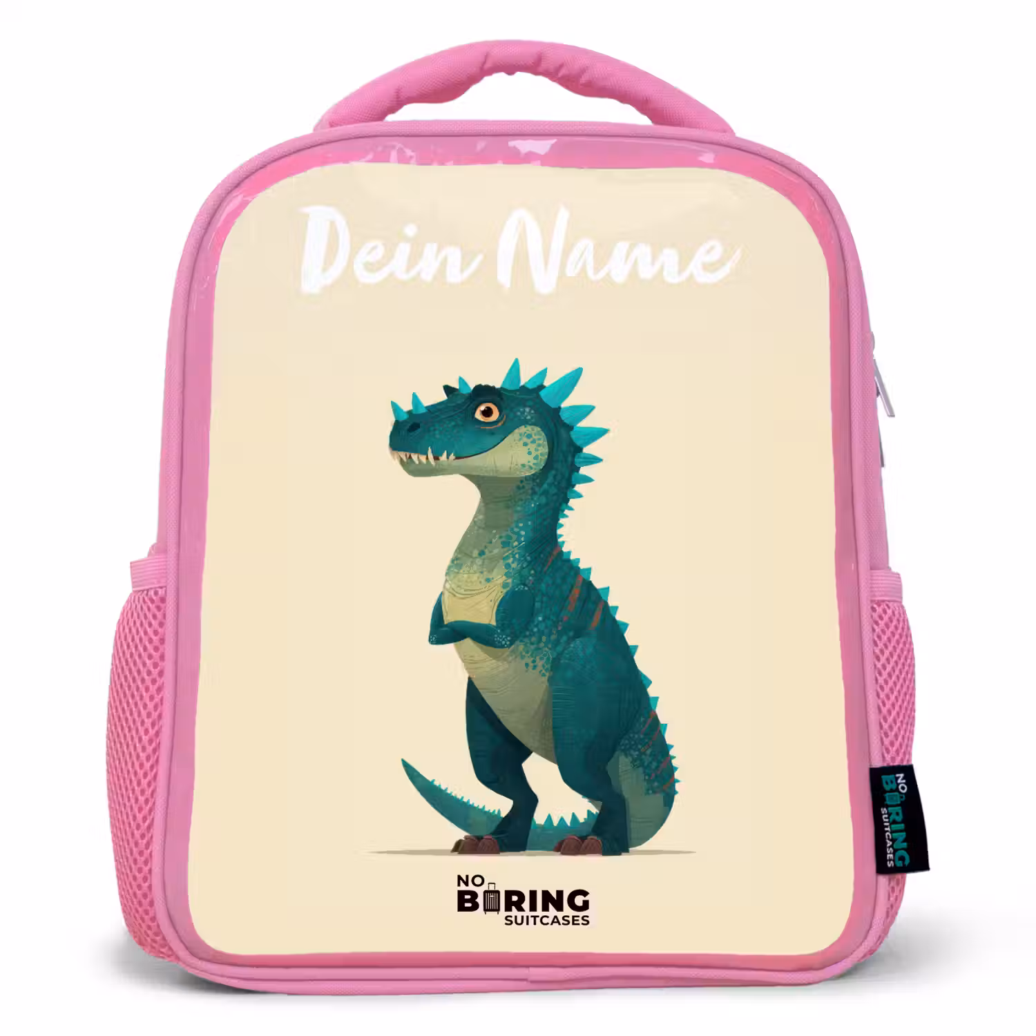 Dino - Dier - Blauw - Groen Kinderrugzak - Roze middel -3d