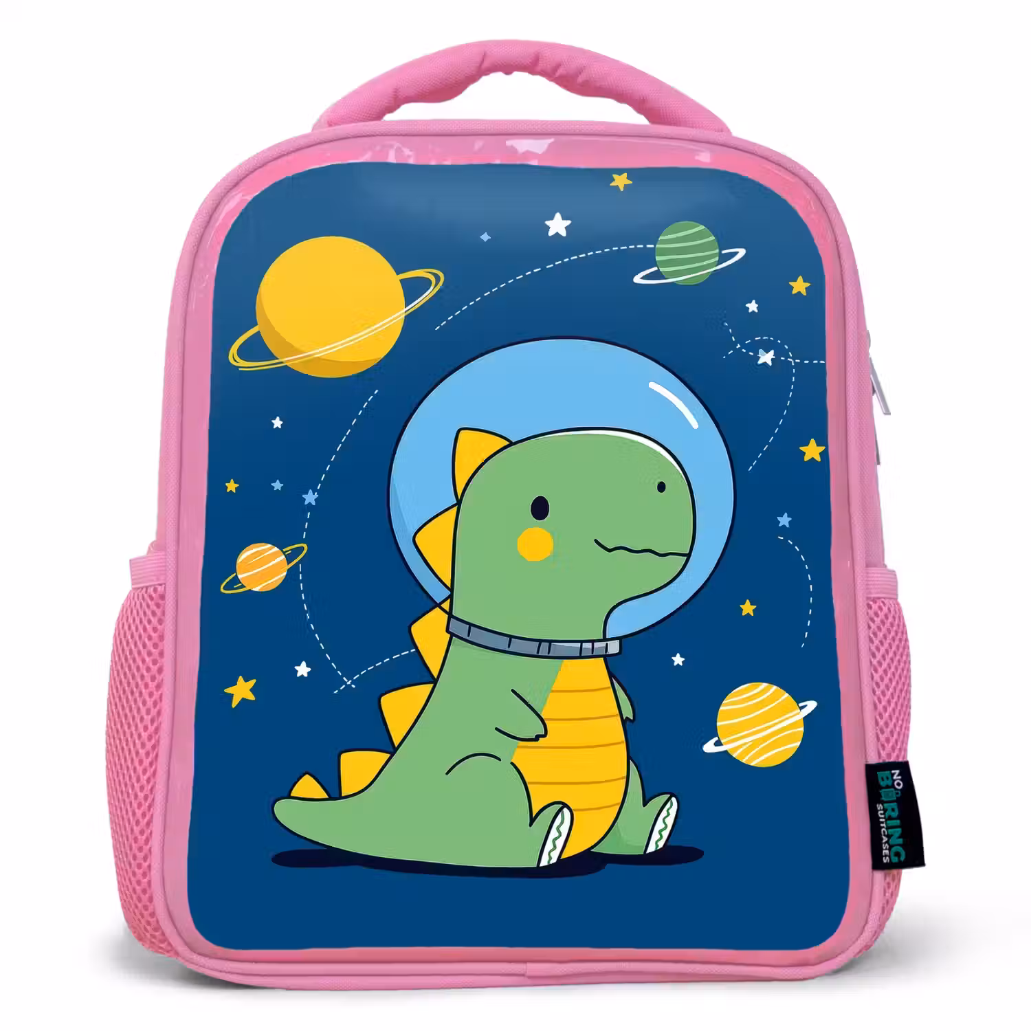 Dino - Ruimte - Planeten Kinderrugzak - Roze middel -3d