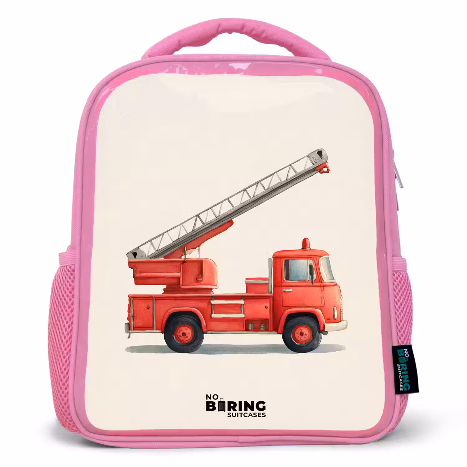 Brandweerwagen - Getekend - Rood Kinderrugzak - Roze middel -3d