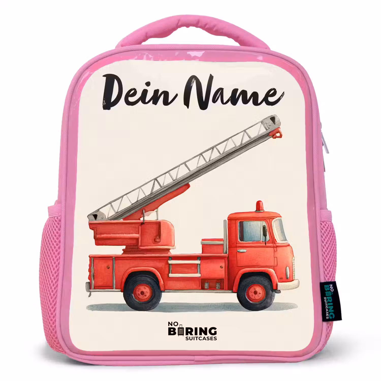 Brandweerwagen - Getekend - Rood Kinderrugzak - Roze middel -3d