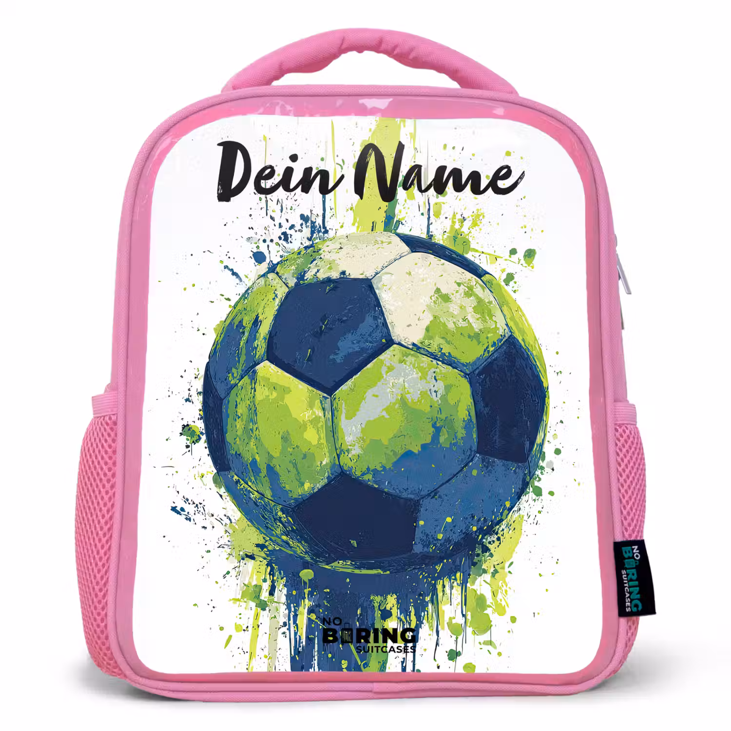 Voetbalvibes - Verf - Groen - Blauw Kinderrugzak - Roze middel -3d