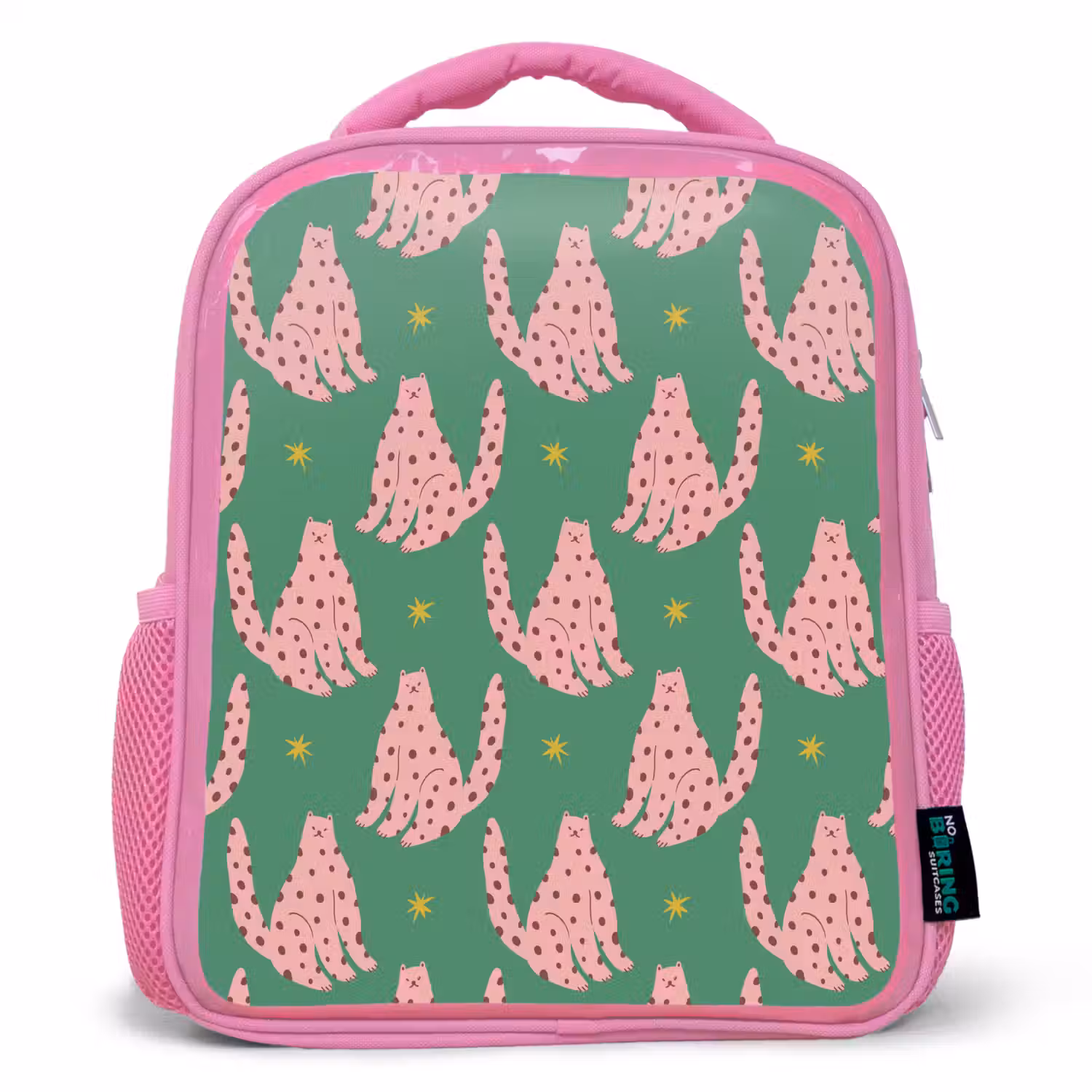 Groen - Katten - Stippen - Sterren Kinderrugzak - Roze middel 863 -3d