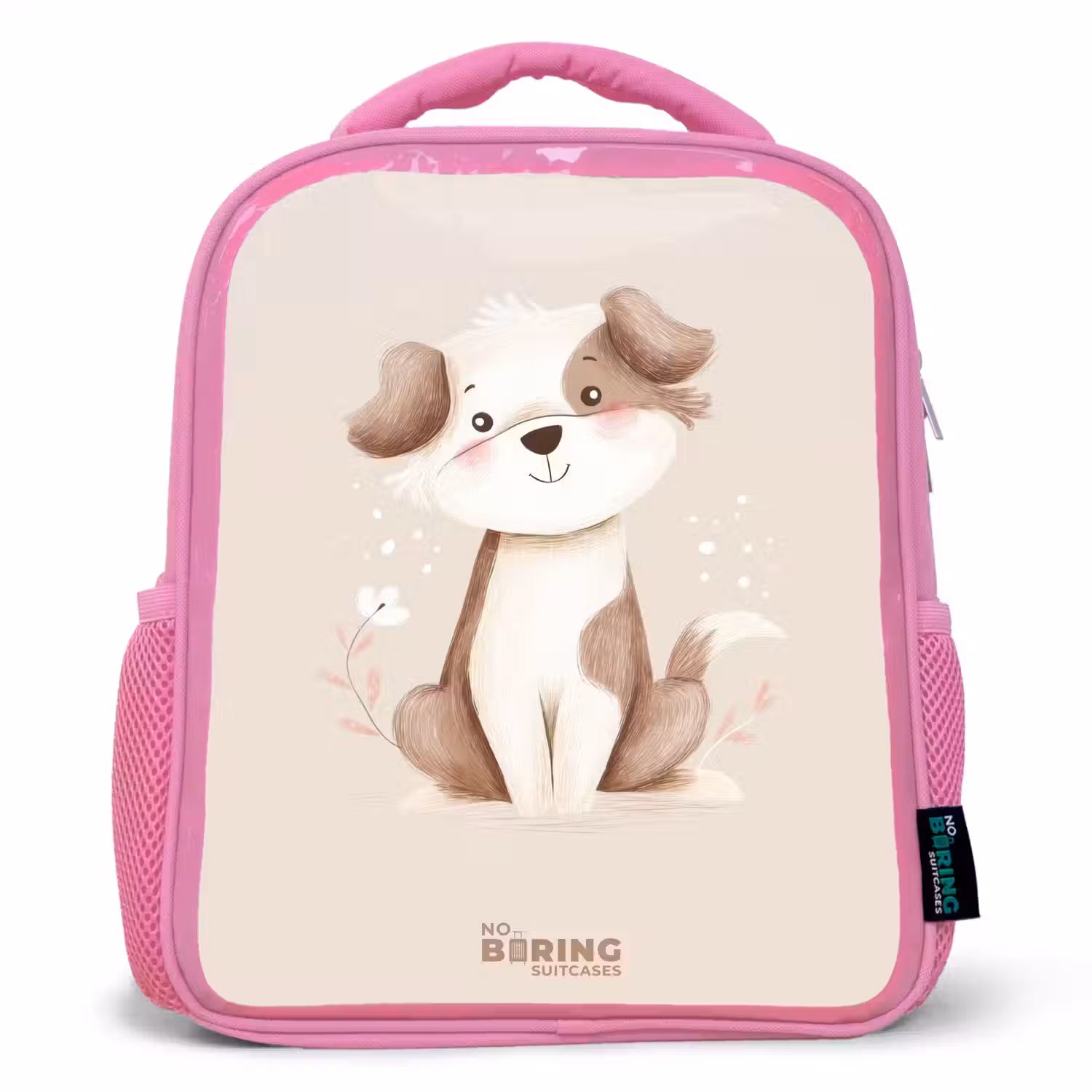 Hond in de kleuren bruin en beige Kinderrugzak - Roze middel -3d
