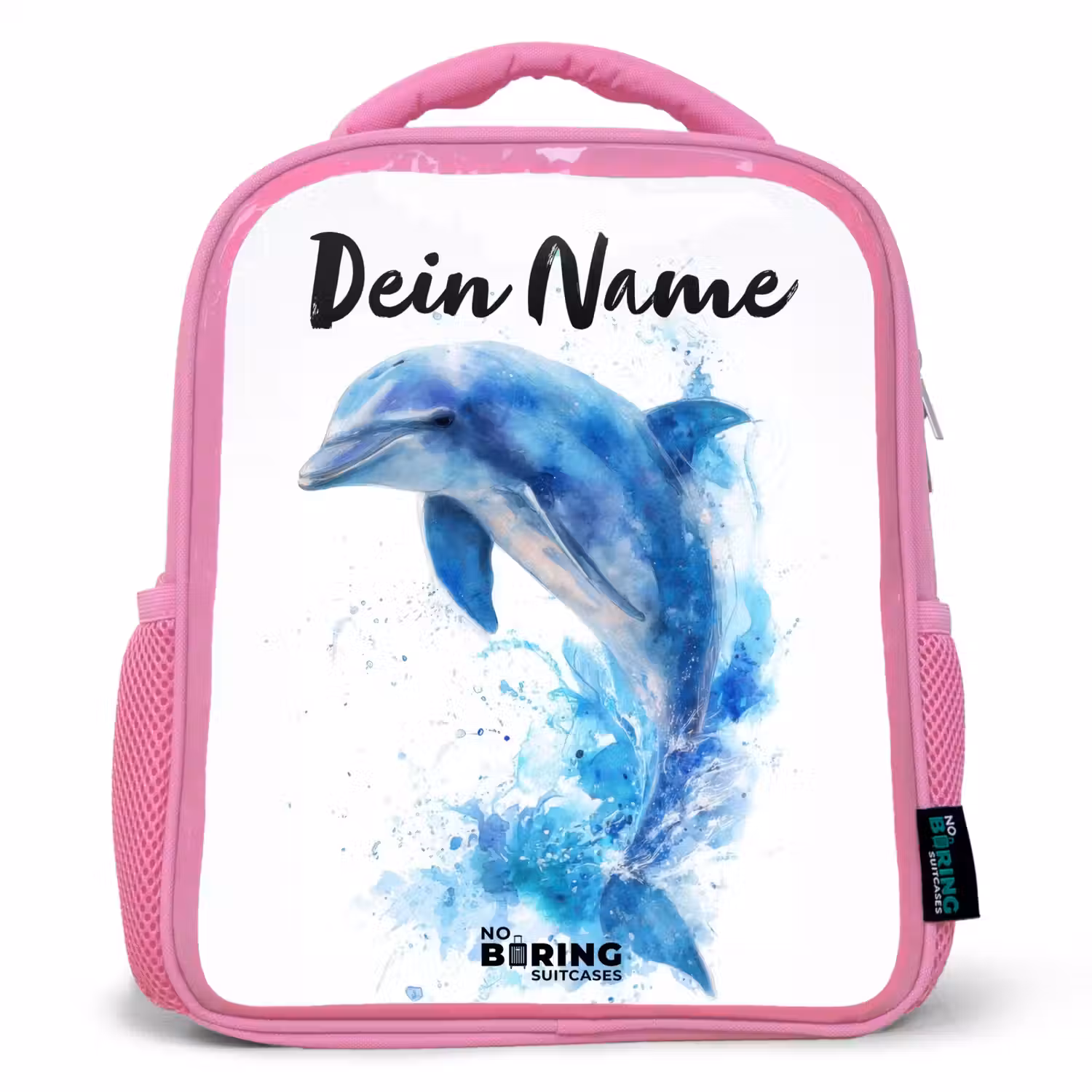 Springende blauwe dolfijn Kinderrugzak - Roze middel -3d
