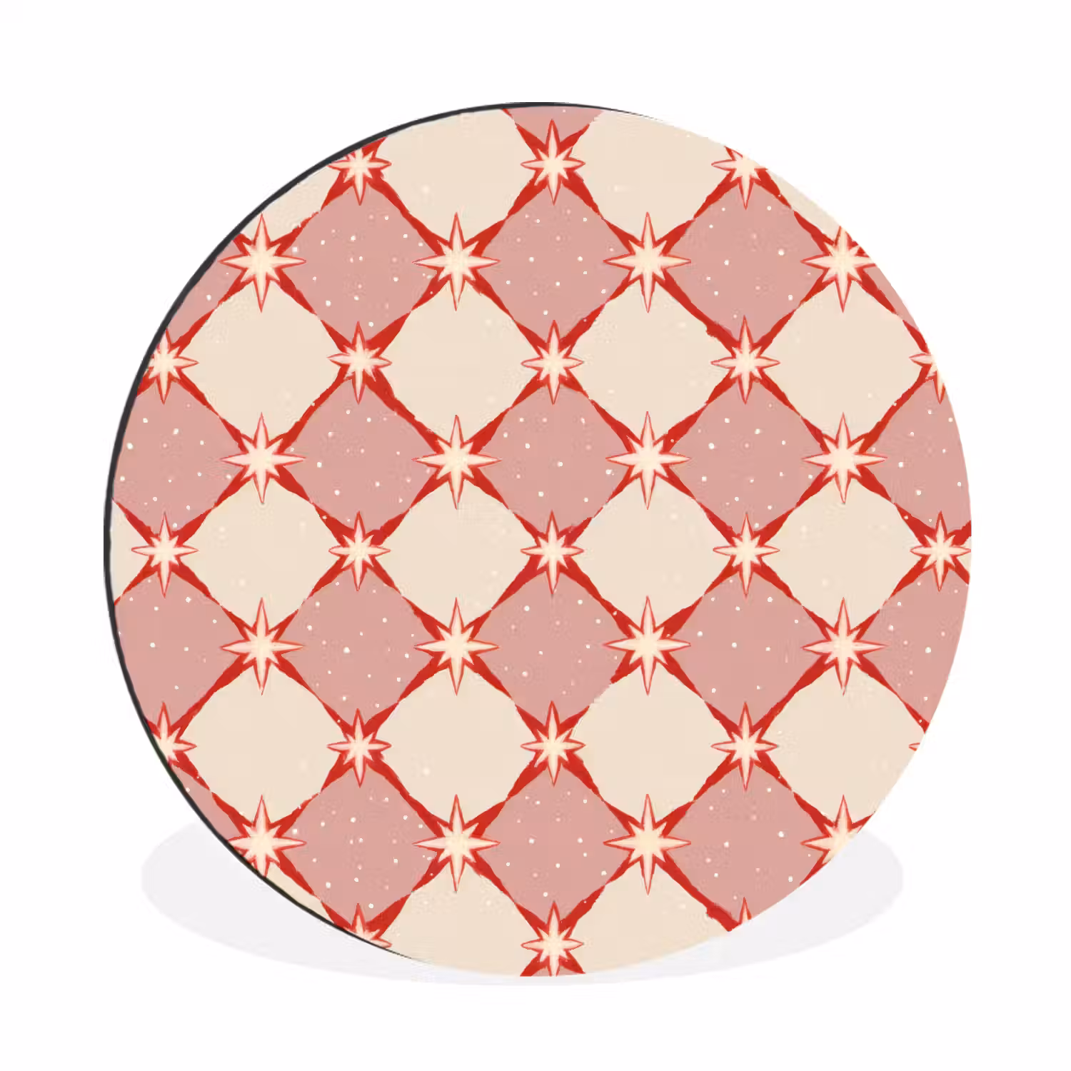 Ruiten - Sterren - Vintage - Oudroze - Rood Wandcirkel aluminium klein 190 -3d