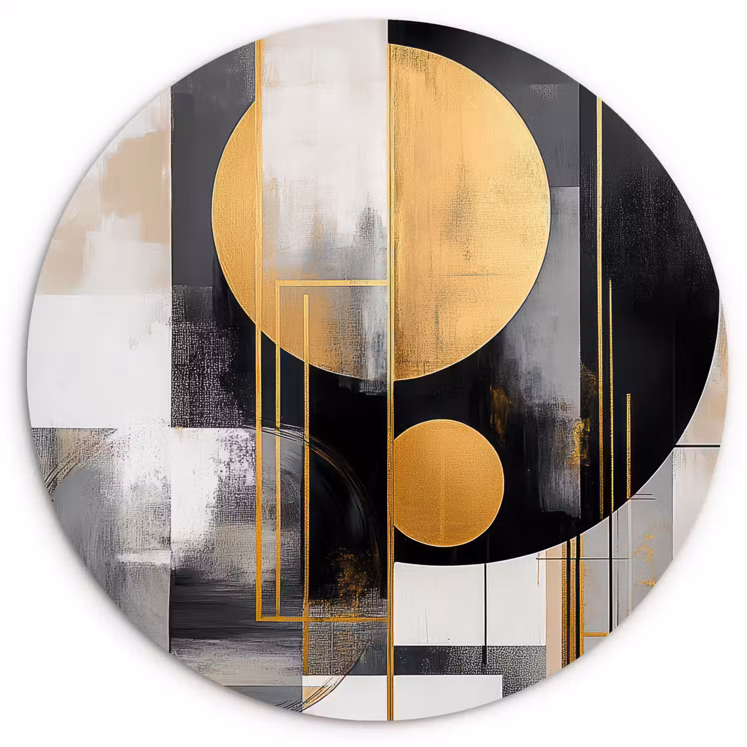 Abstract - Goud - Zilver - Vormen - Aesthetic - Modern Wandcirkel kunststof plaat 5mm dik klein -3d