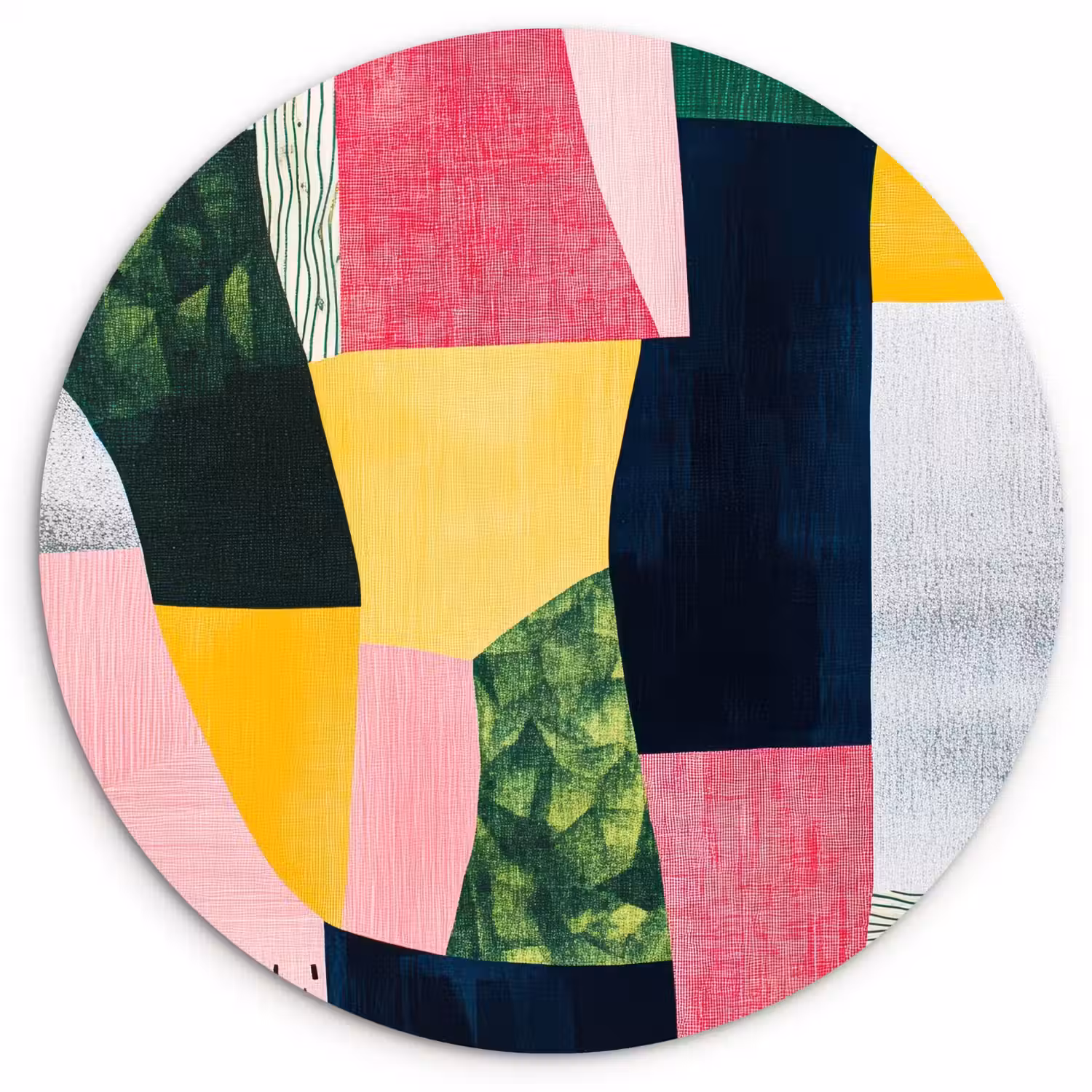 Abstract - Roze - Lappen - Vormen - Geel Wandcirkel kunststof plaat 5mm dik klein -3d