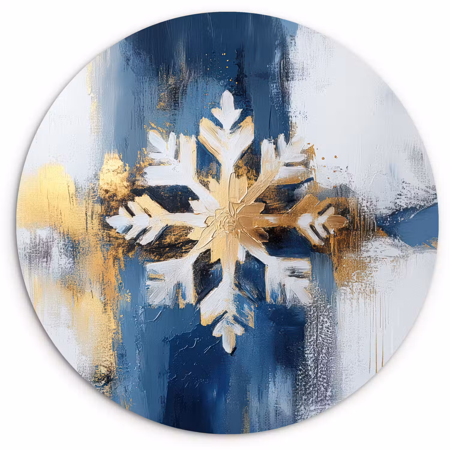 Abstract - Winter - Sneeuwvlok - Sneeuw - Goud Wandcirkel kunststof plaat 5mm dik klein -3d