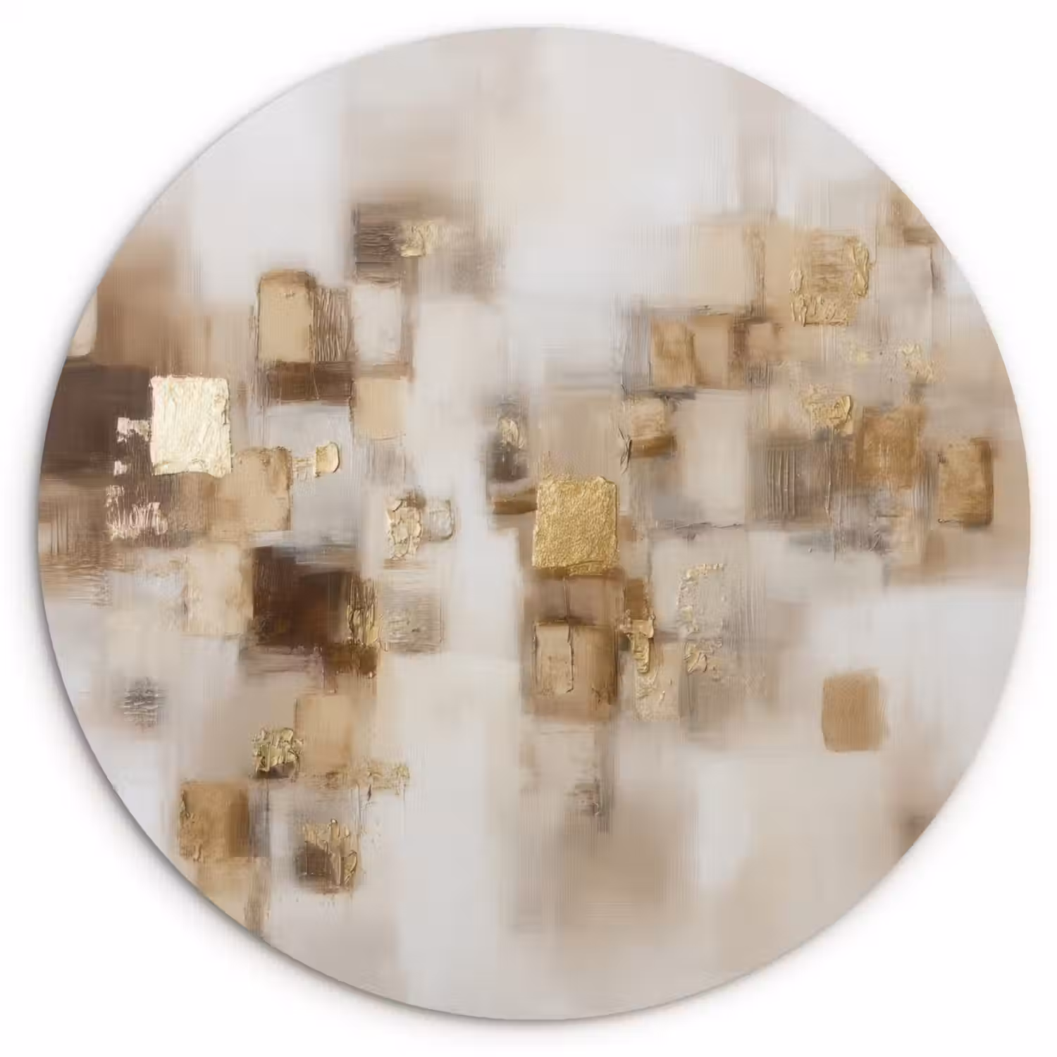 Abstracte vierkanten - Aardetonen - Mistig Wandcirkel kunststof plaat 5mm dik klein -3d