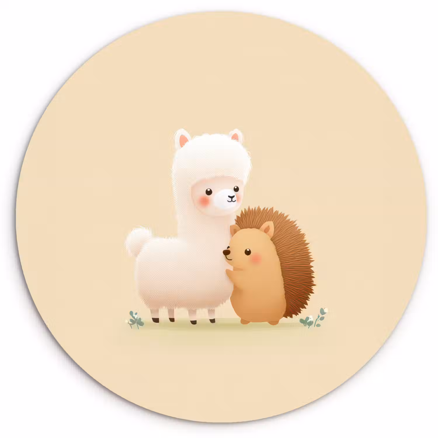 Alpaca - Egel - Bruin - Knuffelen Wandcirkel kunststof plaat 5mm dik klein -3d
