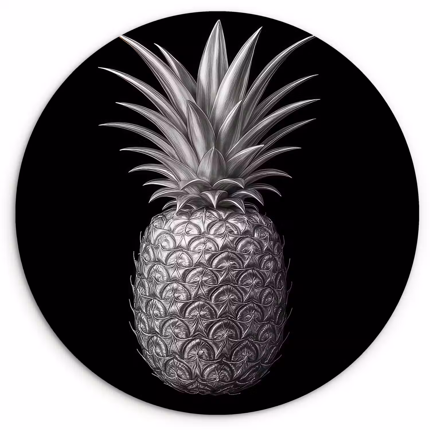 Ananas - Gedetailleerd - Bladeren Wandcirkel kunststof plaat 5mm dik klein -3d